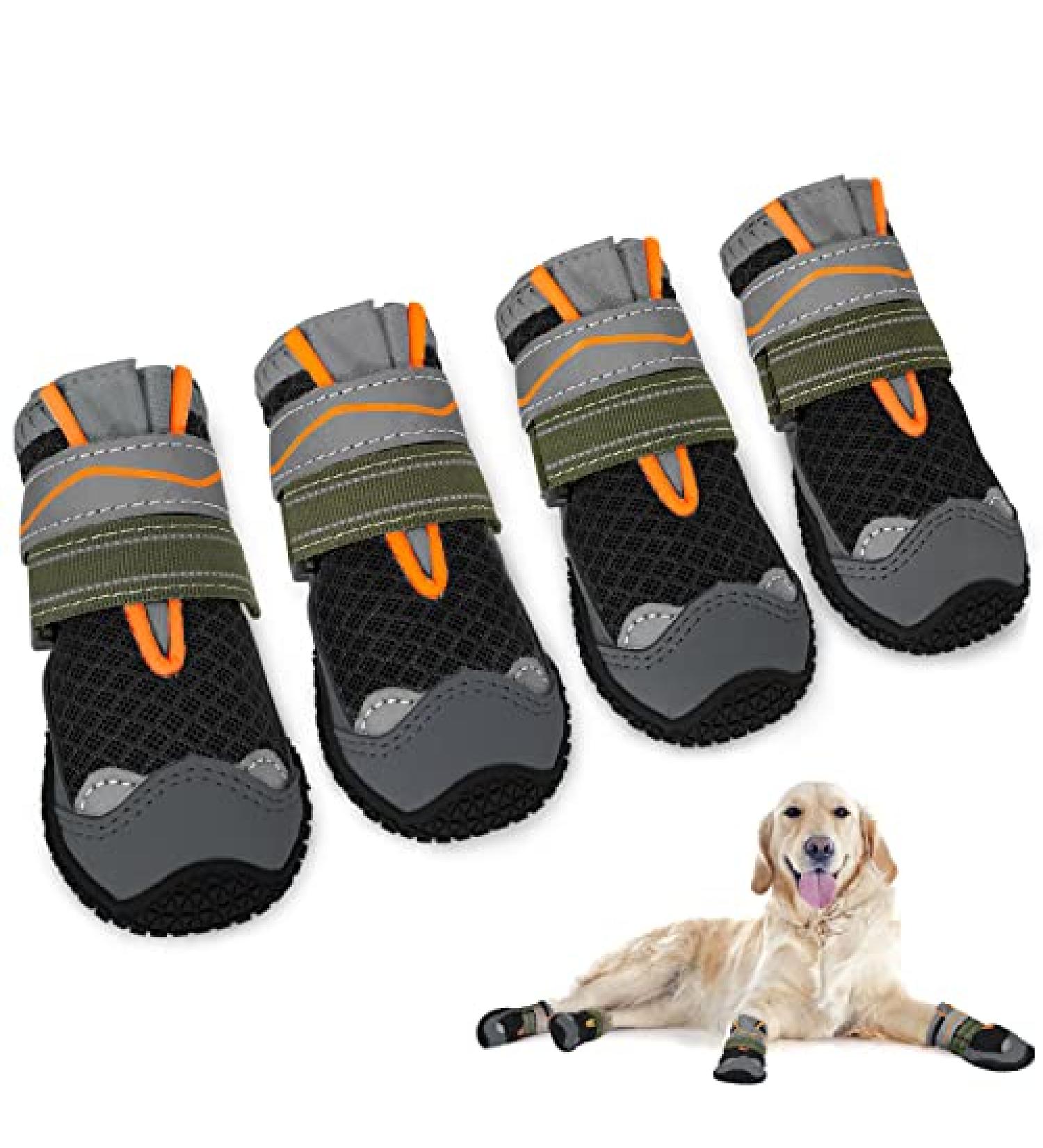 AUTOWT Dog Boots Breathable Paw Protector Dogs Shoes Dual Adjustable & Washable Non-Slip Dog Booties with Reflective Strip for Large Medium Small Dogs Injured Paws Walking Running Outdoor(#8 Black) Size 8: Width 3.0" Black - Buy Online on GoSupps.com