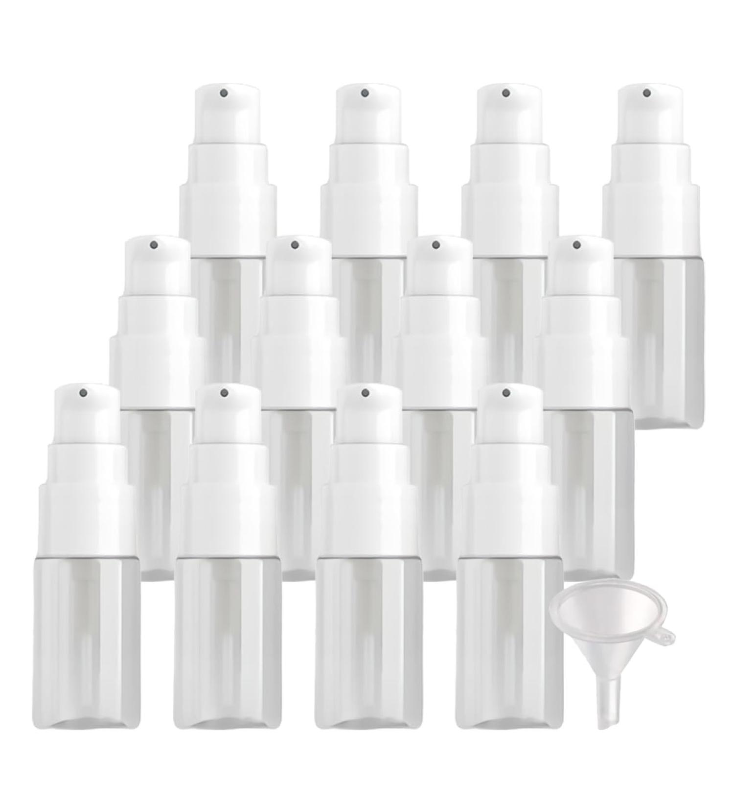 ZEOABSY 12 Pieces 10 ml Transparent Lotion Bottles with WhiteÂ Pump 10ml Empty PET Plastic Lotion Pump Bottle Cosmetic Gel Travel Container for Cosmetic Make up Cleaning + 2 x Funnel Transparent 10ml - Buy Online on GoSupps.com