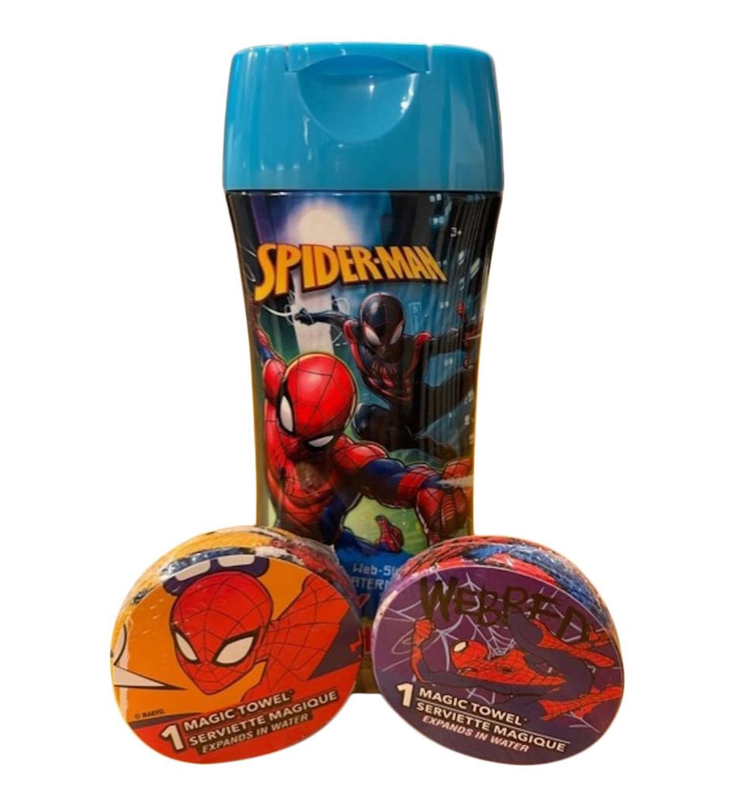 Body Wash Compatible with Spiderman Enriched with Vitamin E. Kids Body Wash for Smooth Soft Skin Watermelon Scent with 2 Magic Towel 8 ounce