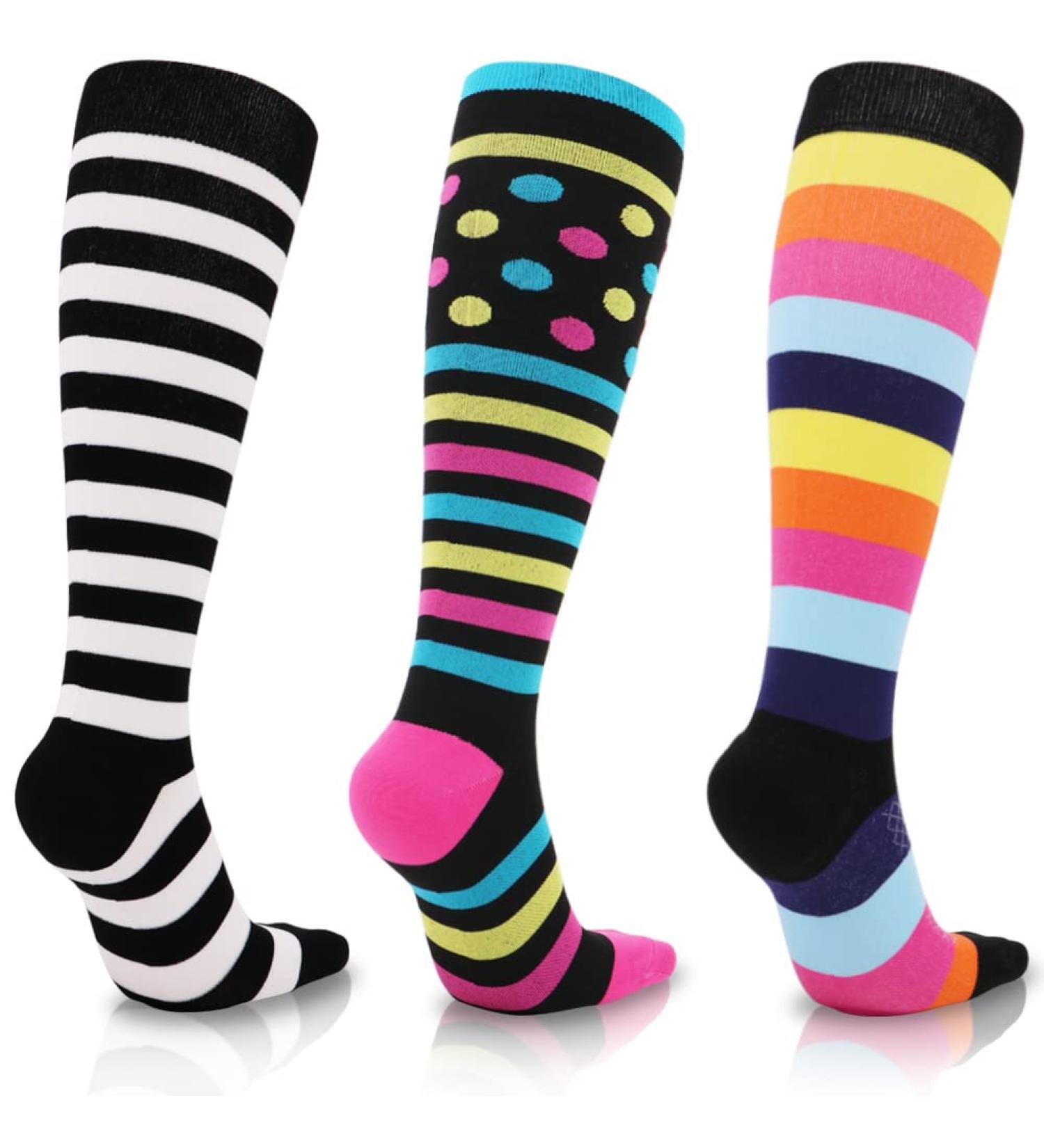 Beister Compression Socks 15-20 mmHg Knee High Support (3 Pairs) - Multi-Colour-01 for Men & Women - Ideal for Running, Cycling, Sports - L-XL - Buy Online on GoSupps.com