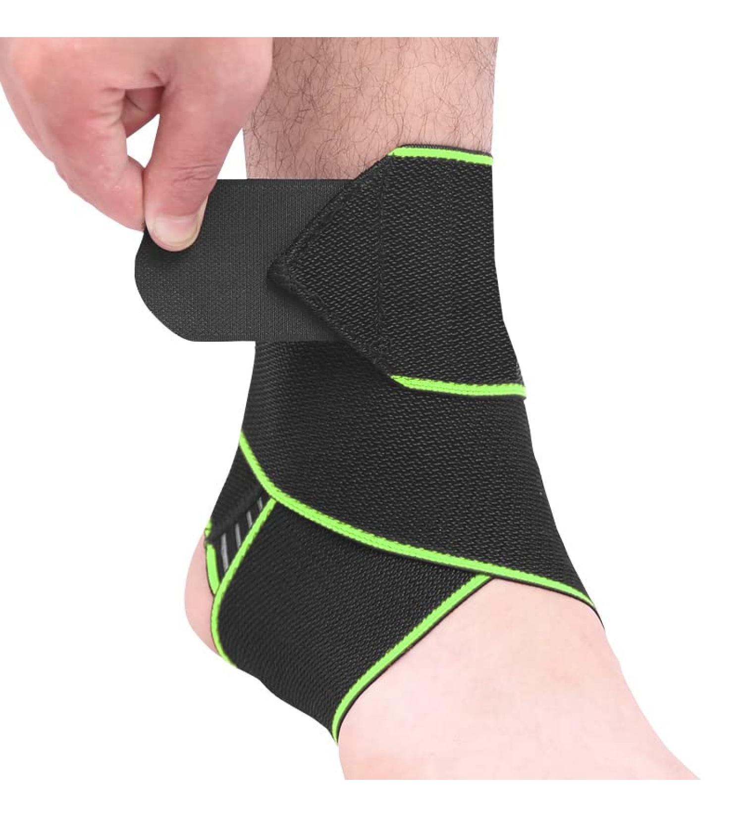 Adjustable Ankle Support Brace - Breathable Nylon Super Elastic & Comfortable - One Size Fits All - Ideal for Sports (Green - Buy Online on GoSupps.com