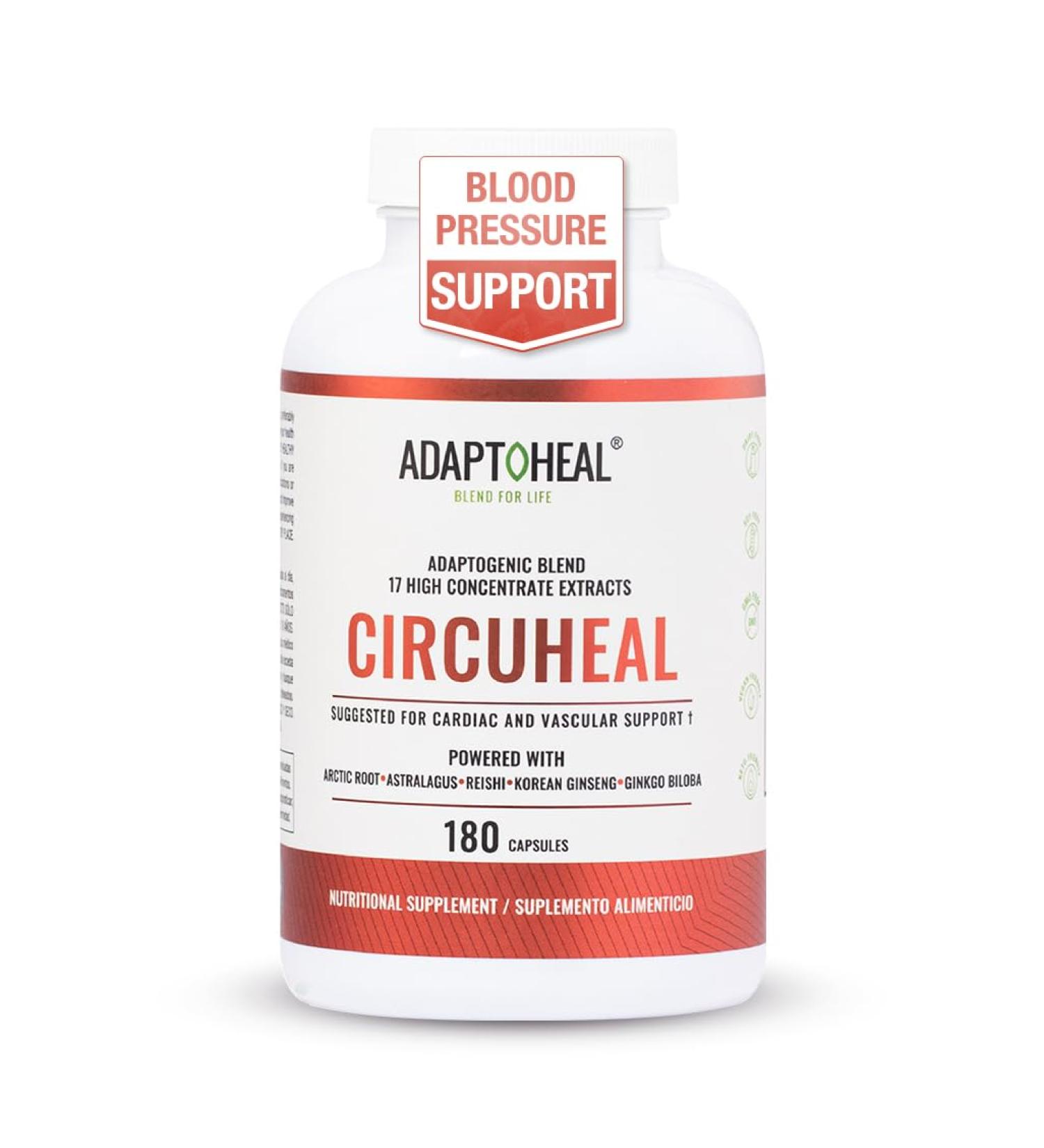 ADAPTOHEAL Blood Pressure Support Supplement with Astragulus Ginkgo Biloba Rhodiola Rosea Reishi Mushroom (180 Capsules) 180 Count (Pack of 1) - Buy Online on GoSupps.com