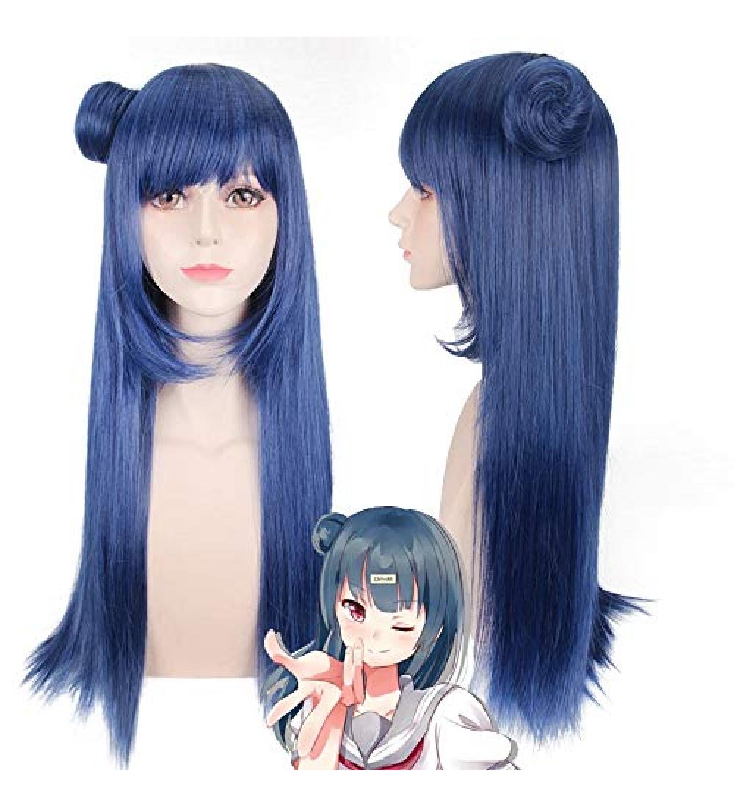 Wig for Love Live! Sunshine!! Tsushima Yoshiko - 70Cm Long Straight Blue Cosplay Wig for Anime Costume Party - Universal Female Fake Hair - Buy Online on GoSupps.com