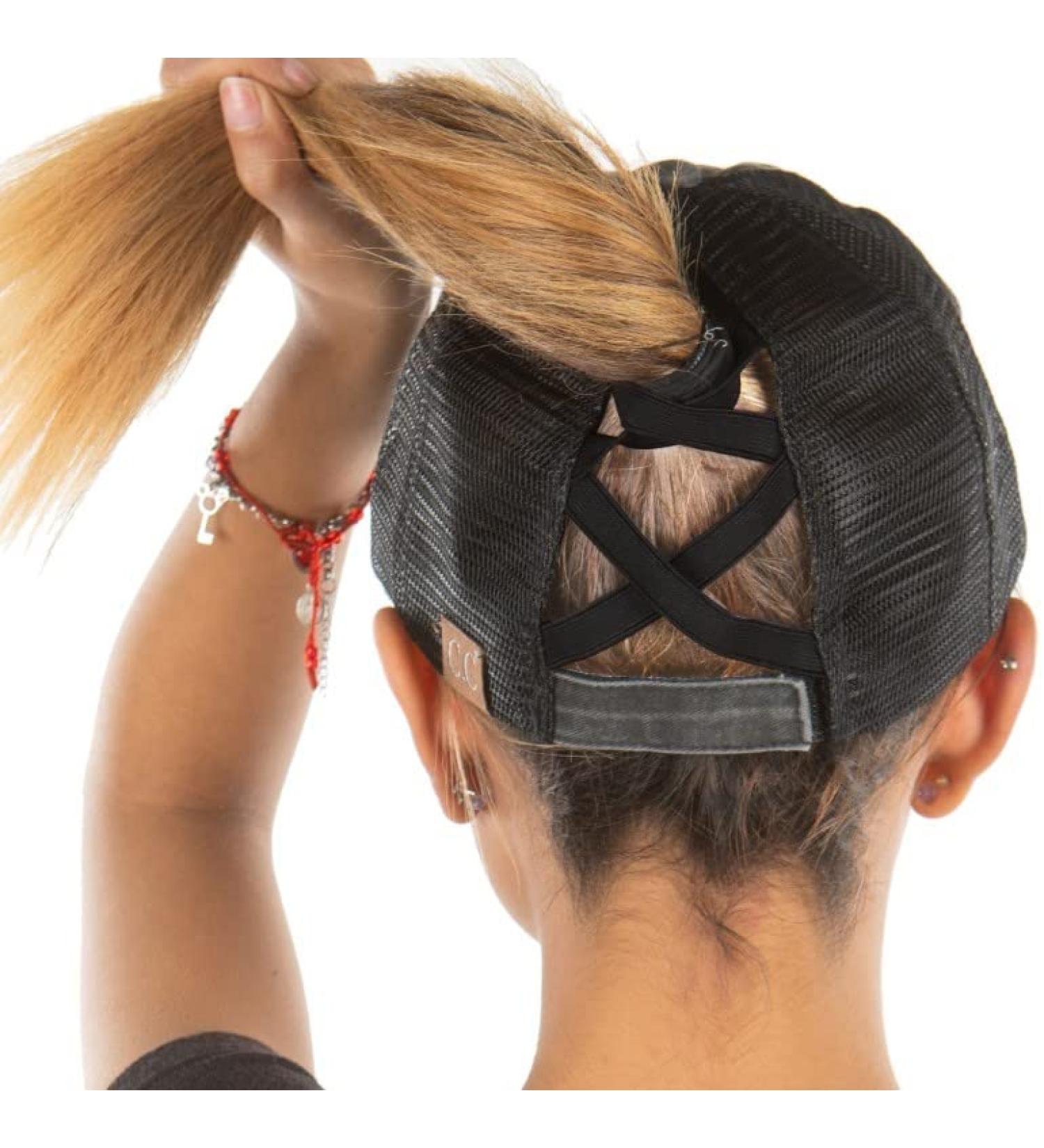 Funky Junque Criss Cross Hat | Women's Distressed Ponytail Baseball Cap | Black - Buy Online on GoSupps.com