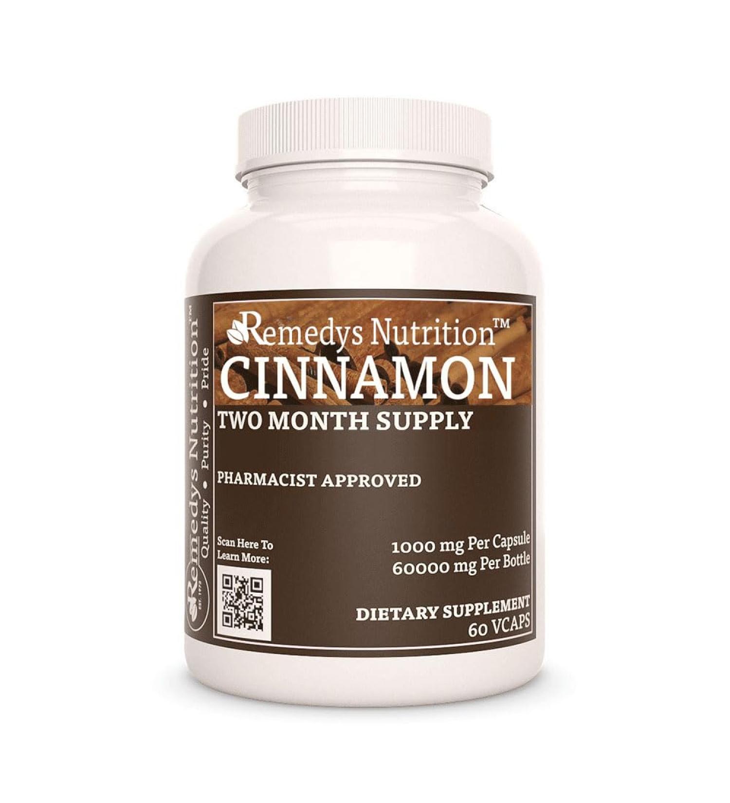 Remedy's nutrition Cinnamon Bark Ceylon | 1 000 mg 60 Vegan Capsules Herbal Dietary Supplement | Two Month Supply - Buy Online on GoSupps.com