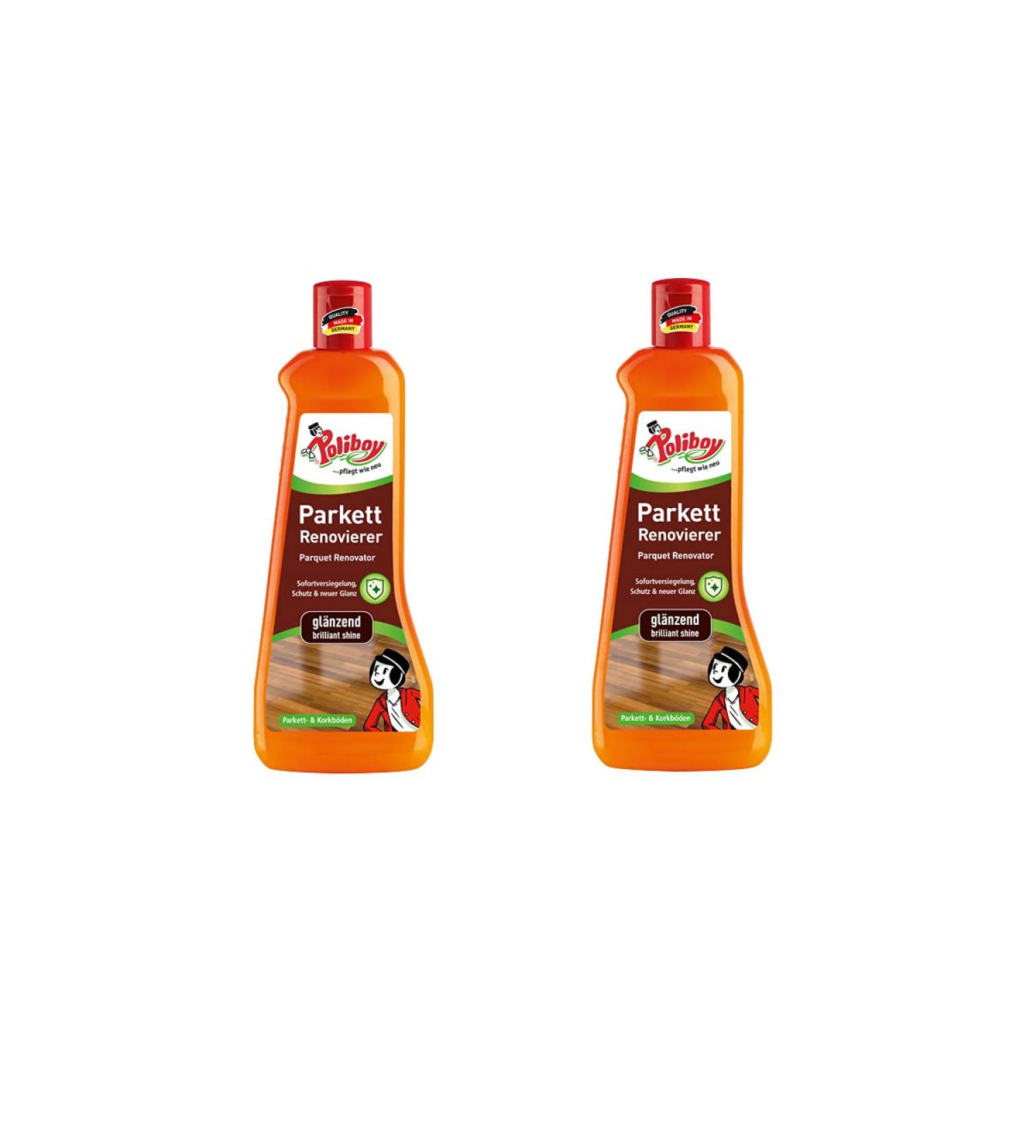 Poliboy Parquet Renovator Shiny - 2x500ml - Wood & Cork Floor Cleaner - Immediate Sealing - Made in Germany - 1 Liter Pack - Buy Online on GoSupps.com