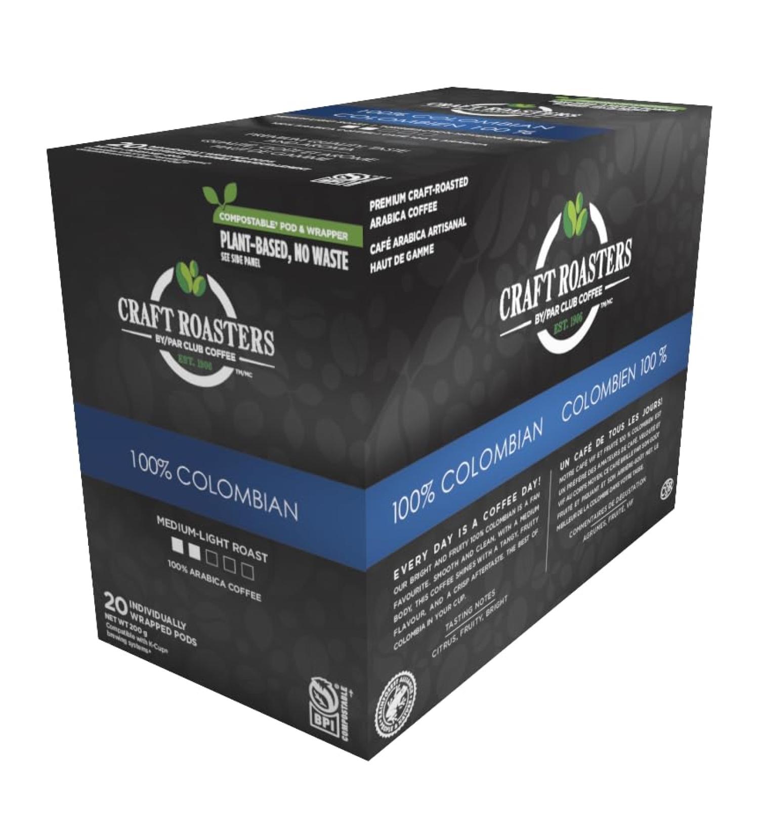 Club Coffee Craft Roasters 100% Colombian - Medium Light Roast Single Serve Coffee K-Cup Pods Compostable Coffee Pods Keurig Brewer Compatible Rainforest Alliance Certified 120 Count (20 Count Pack of 6) 100% Colombian - Medium Light Roast 120 count (Pack - Buy Online on GoSupps.com