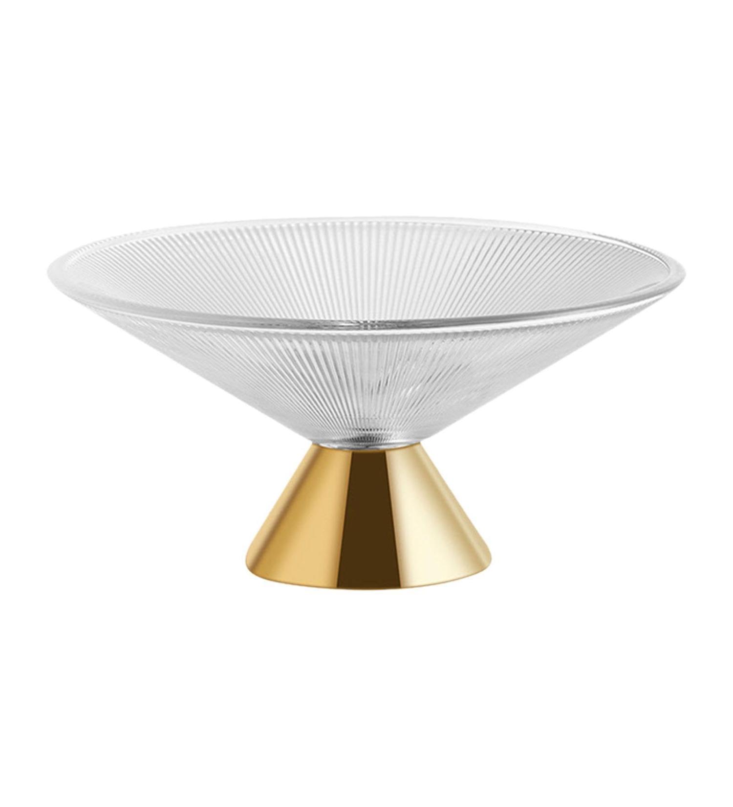 Ioensy Glass Fruit Bowl Decorative Glass Bowl Pedestal Bowl for Kitchen Counter Centerpiece Lines Gold - Buy Online on GoSupps.com