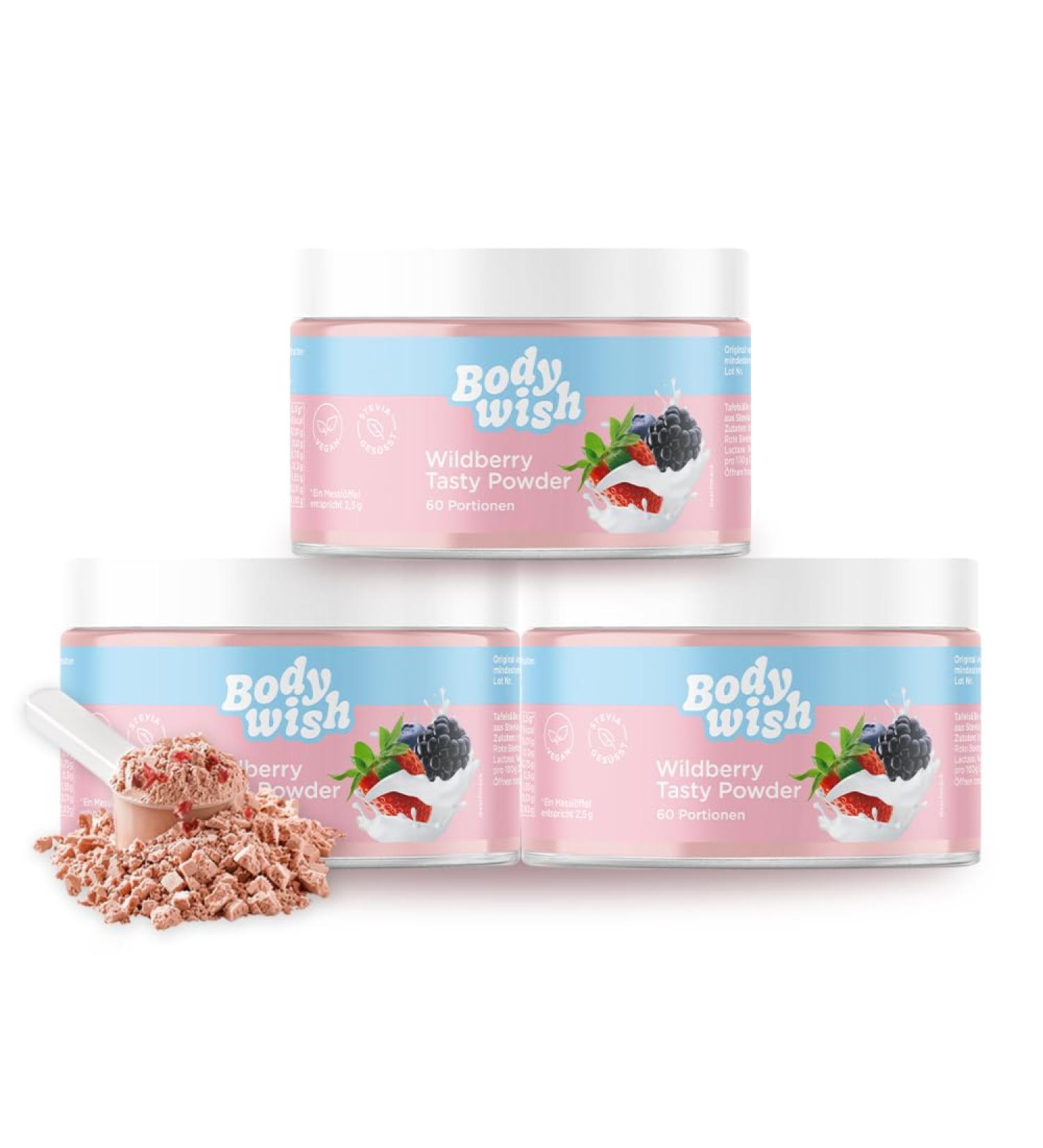 Bodywish Wildberry Tasty Powder - Low-Calorie Sugar Substitute | Natural Taste & Nutrition | 3 x 150g - Buy Online on GoSupps.com