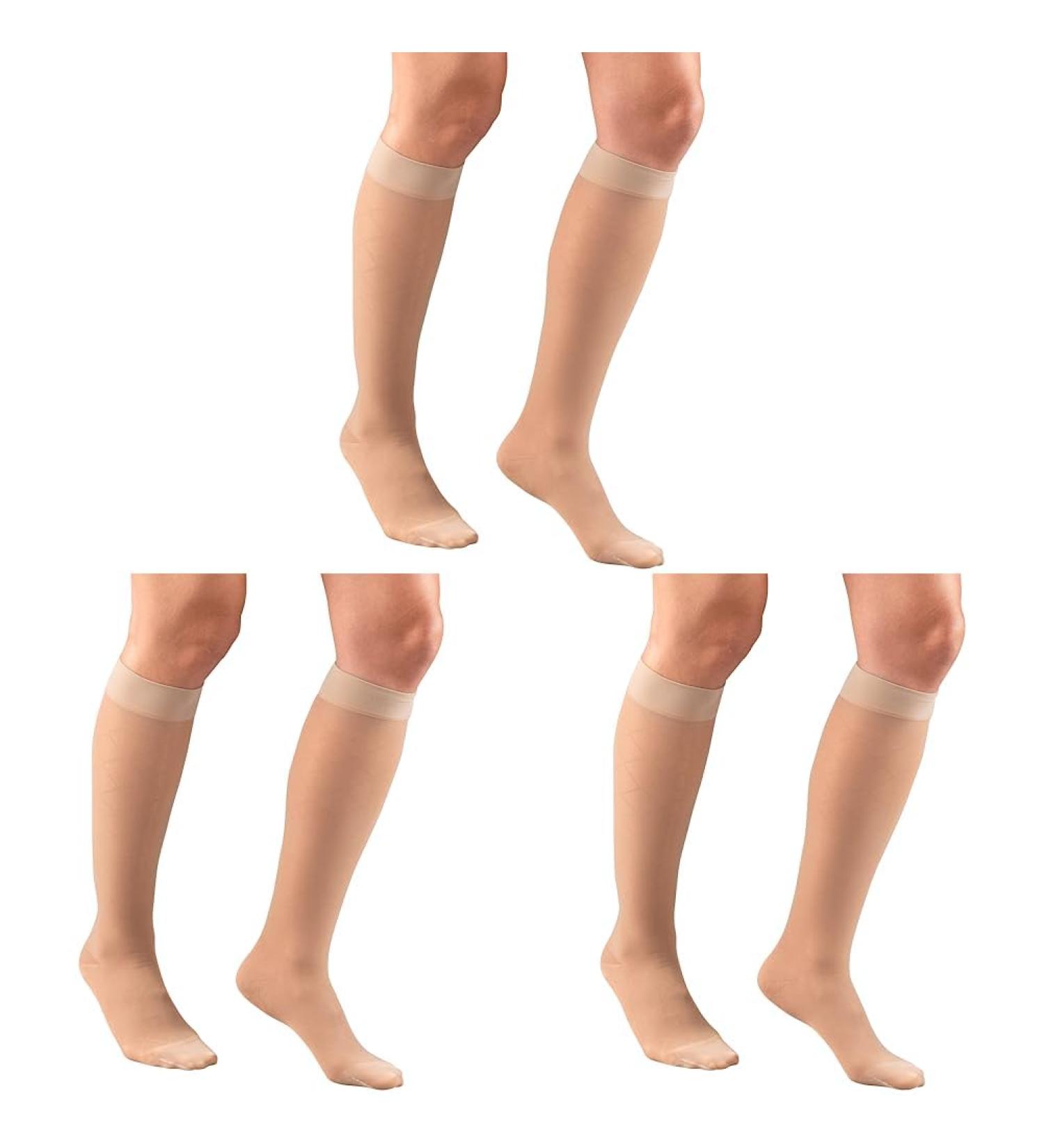 Truform Sheer Compression Stockings for Women - 15-20 mmHg Knee High Nude Diamond Pattern Small - Pack of 3 - Buy Online on GoSupps.com