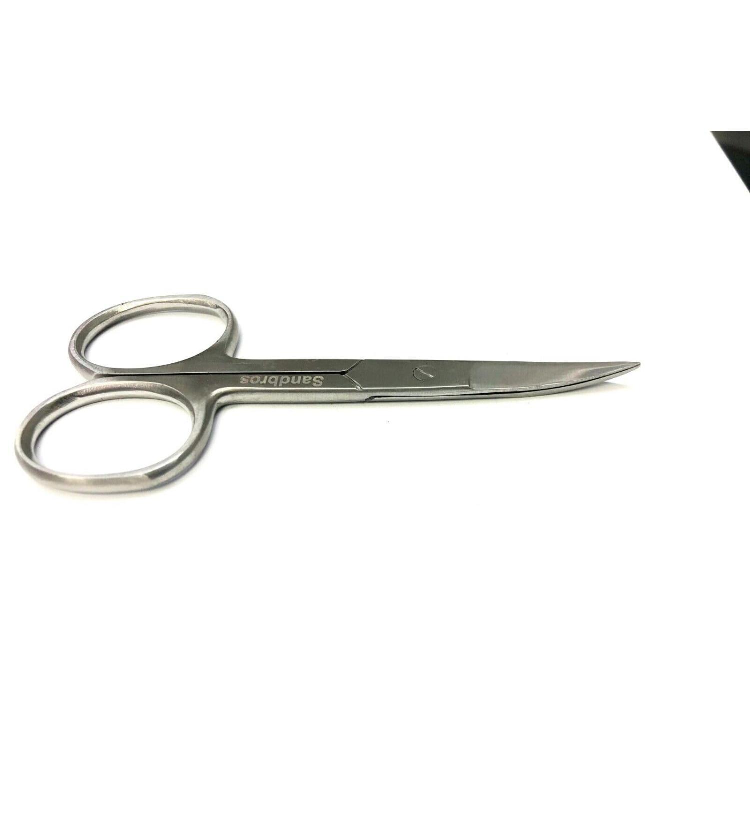 Sandbros Premium Manicure Scissors Multi-Purpose Stainless Steel Cuticle Pedicure Beauty Grooming Kit for Nail Toenail Eyebrow Eyelash Dry Skin Curved Blade 9cm