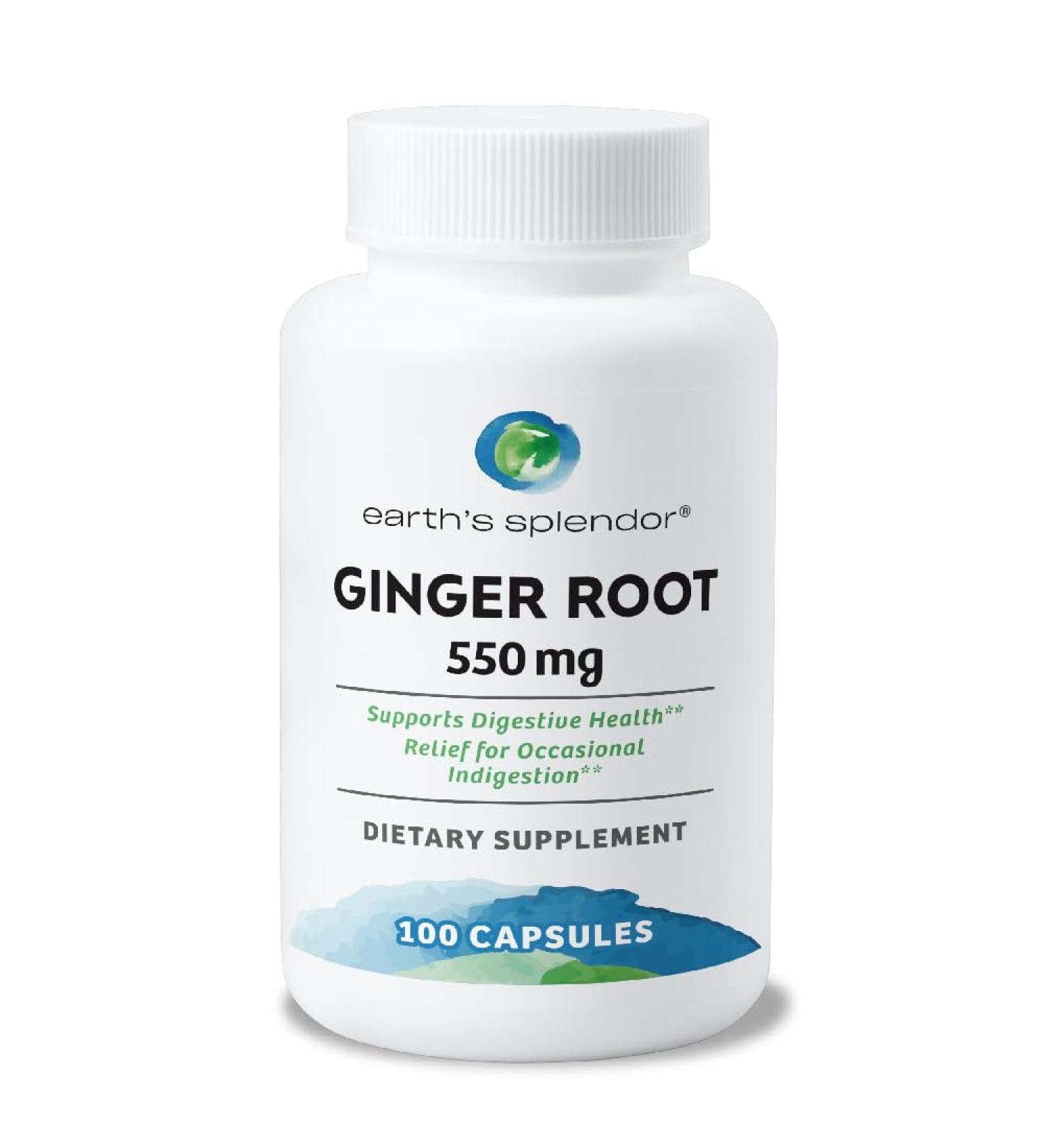 Earth's Splendor Ginger Root 550 mg Supplement for Men & Women Supports Digestive Health No Artificial Color or Preservatives (550 mg 100 Capsules) - Buy Online on GoSupps.com