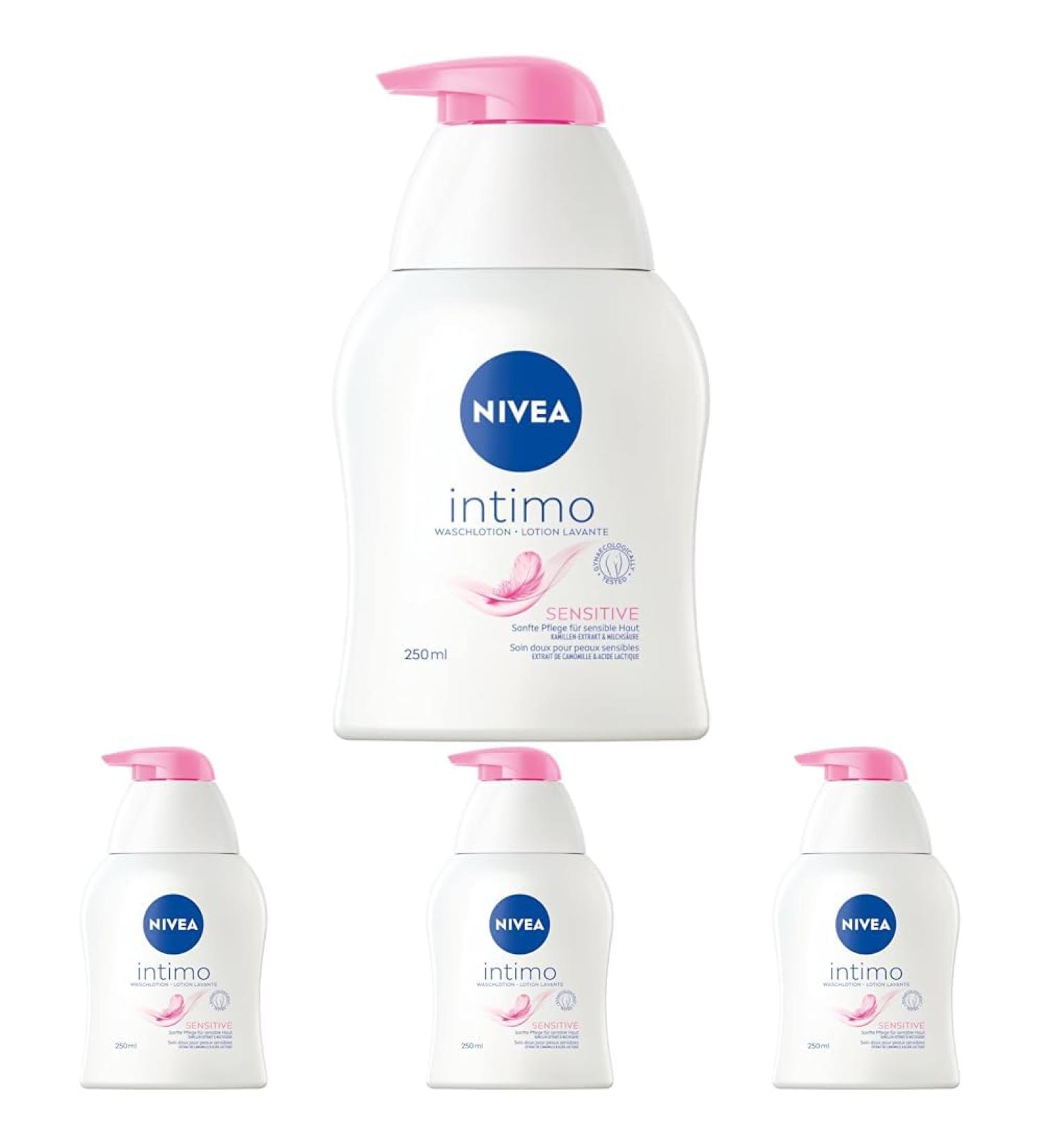NIVEA Intimo Waschlotion Sensitive - 250ml Intimate Wash Gel with Lactic Acid Chamomile & Panthenol | Pack of 4 for Sensitive Skin - Buy Online on GoSupps.com