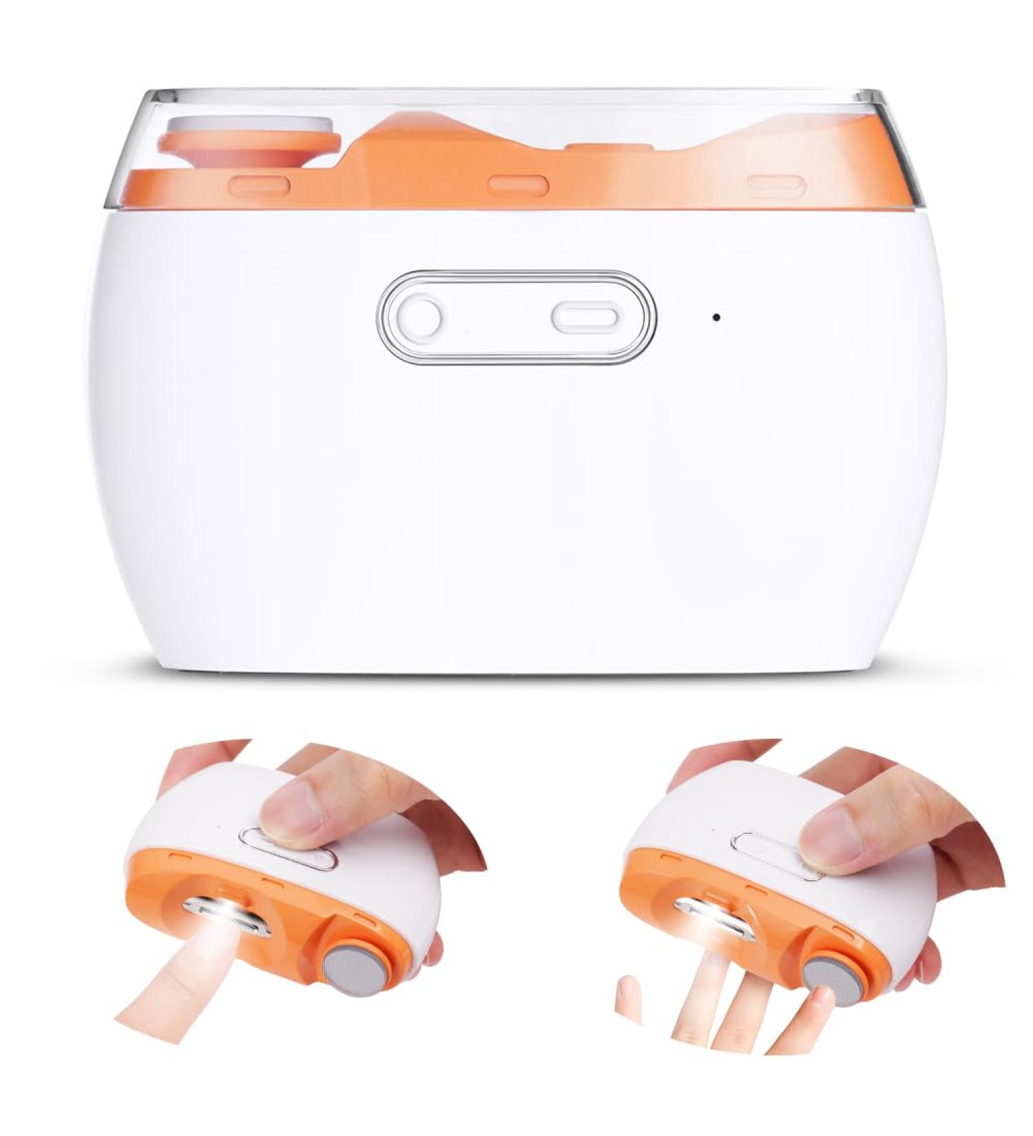 LOPHE 2 in 1 Electric Nail Clippers Cordless Rechargeable Automatic Nails Trimmer with LED Light and Nail Scraps Storage Safety Electric Fingernail Cutter for Adults Children and Elders White+ Orange - Buy Online on GoSupps.com