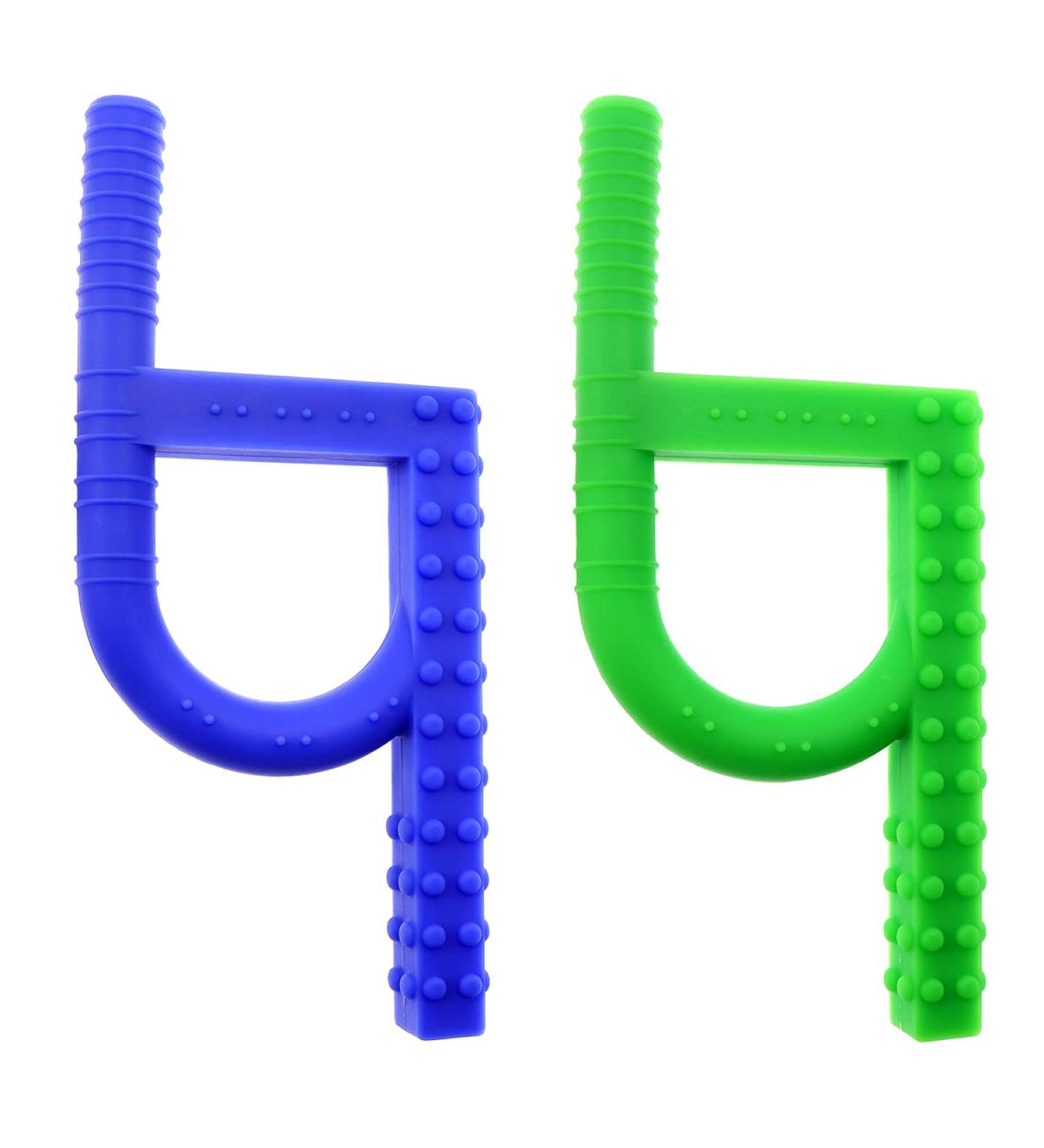 Sensory Silicone Chewing Tools for ADHD Teething & Autism | Chewing Tubes for Nail Biting & Speech Therapy - Green & Blue - Buy Online on GoSupps.com