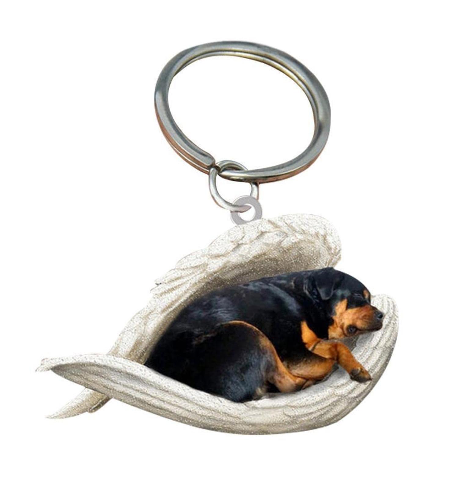 Cute Sleeping Dog Angel Car Pendant - Perfect Keychain for Dog Lovers & Moms | Unique Rear View Mirror Decor - Buy Online on GoSupps.com
