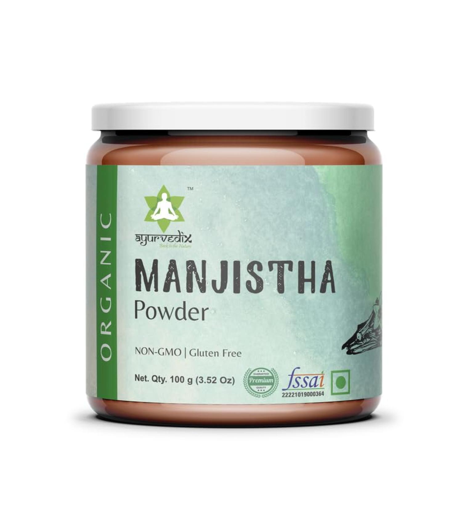 ayurvedixManjistha Powder for Men & Women Pure & Natural Skin Brightening Powder Cruelty-Free Paraben-Free No Artificial Colors or Additives For Clean and Glowing Skin 100g Pack of 1 - Buy Online on GoSupps.com