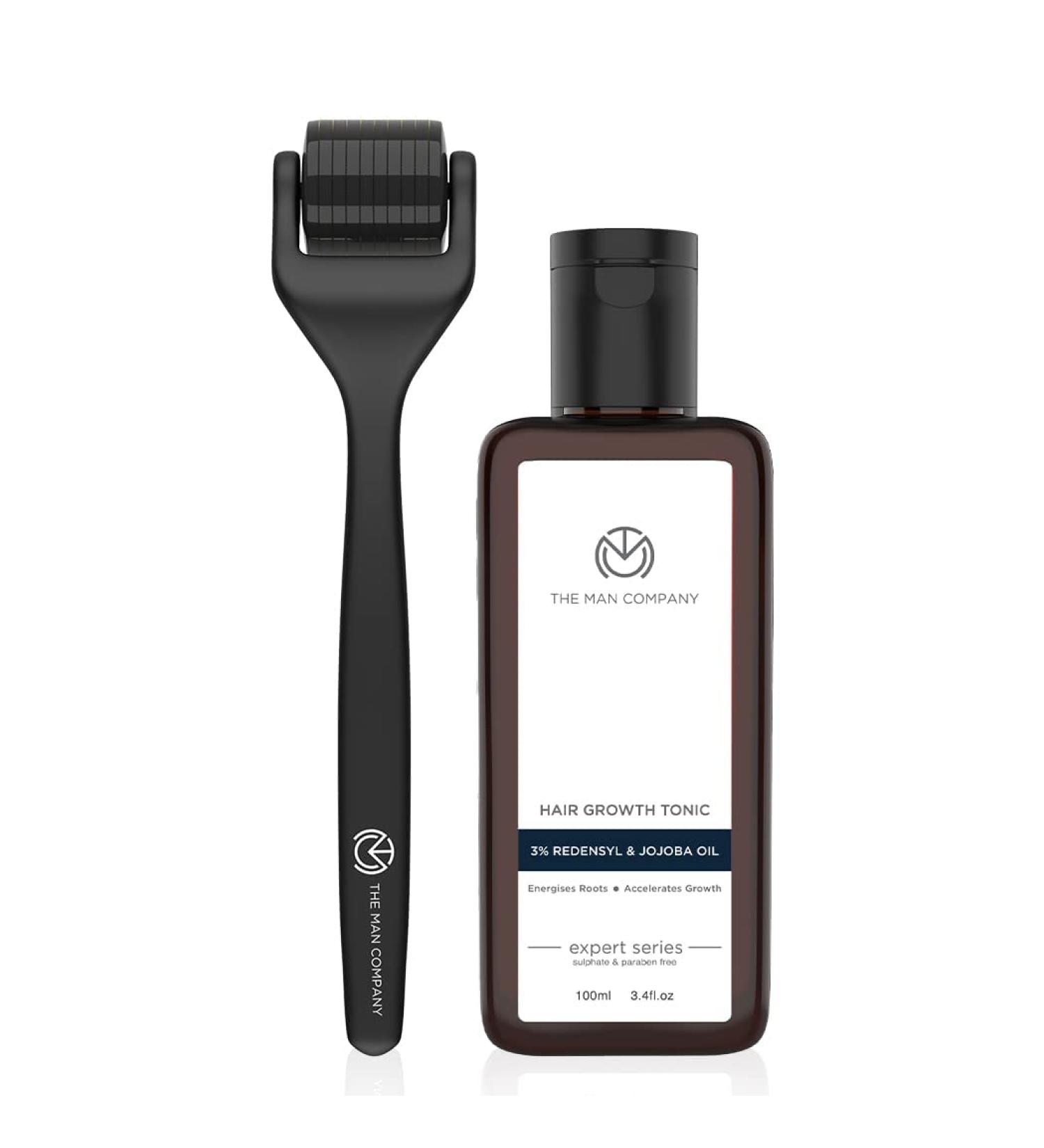 The Man Company Hair Accelerator Duo Derma Roller + Hair Growth Tonic Activates Scalp & Follicles Increases Absorption Accelerates Hair Growth Stronger Thicker & Fuller Hair 2 Piece Set White