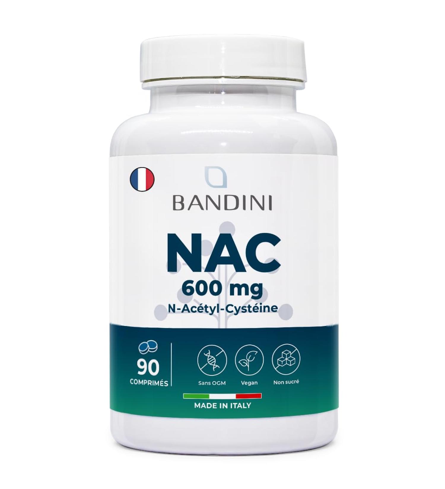 Bandini NAC N-Acetyl-Cysteine 600 mg - High Bioavailability - Antioxidant Glutathione Synthesis - Supports the Immune System - No Additives - 100% Vegan - 90 Tablets with Acetyl Cysteine - Buy Online on GoSupps.com
