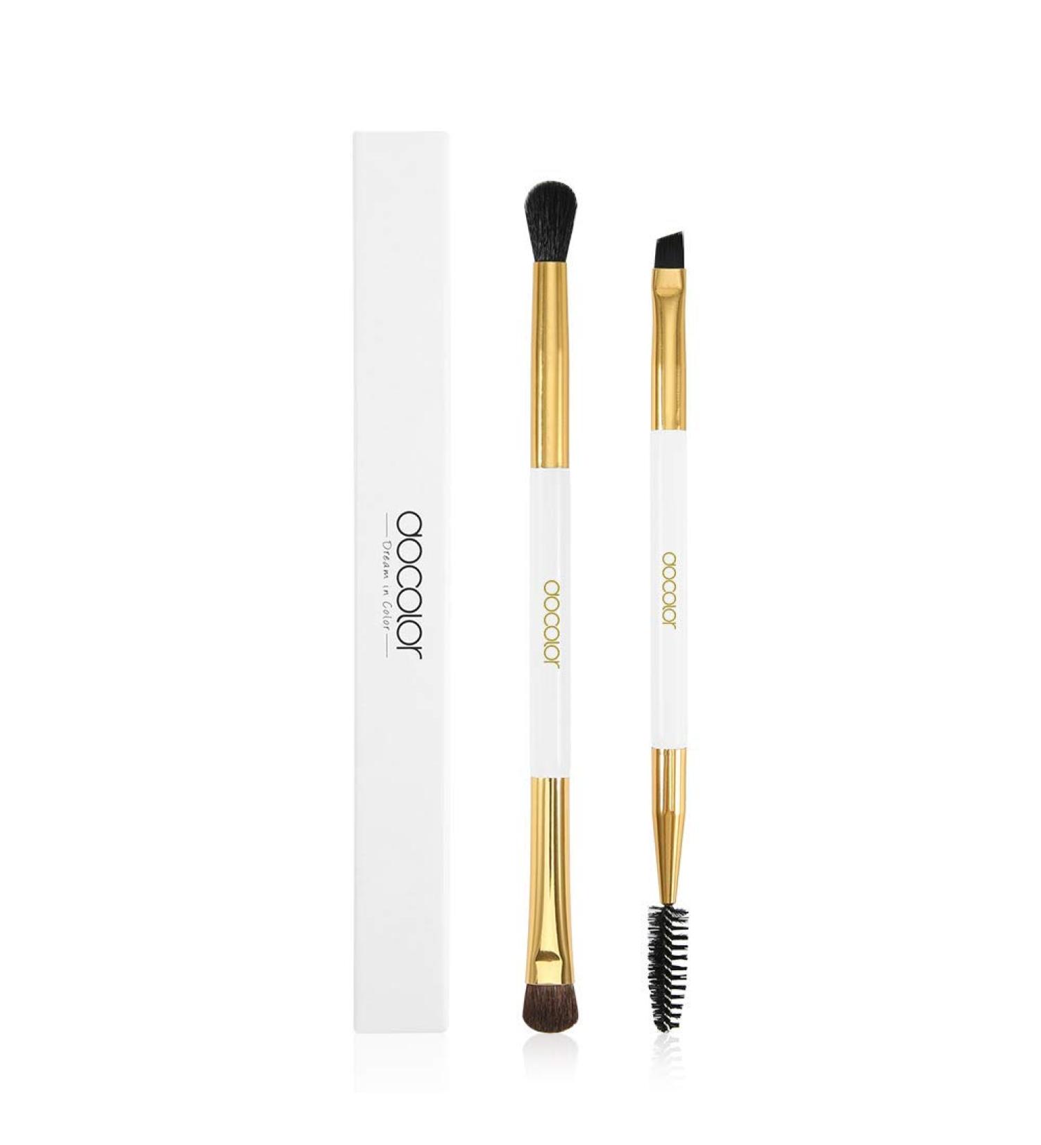 Docolor Duo Eyebrow & Eyeshadow Brush Set - Professional 2-Piece Angled Brow Brush, Spoolie, Eye Shadow, & Blending Brush (White & Golden) - Buy Online on GoSupps.com