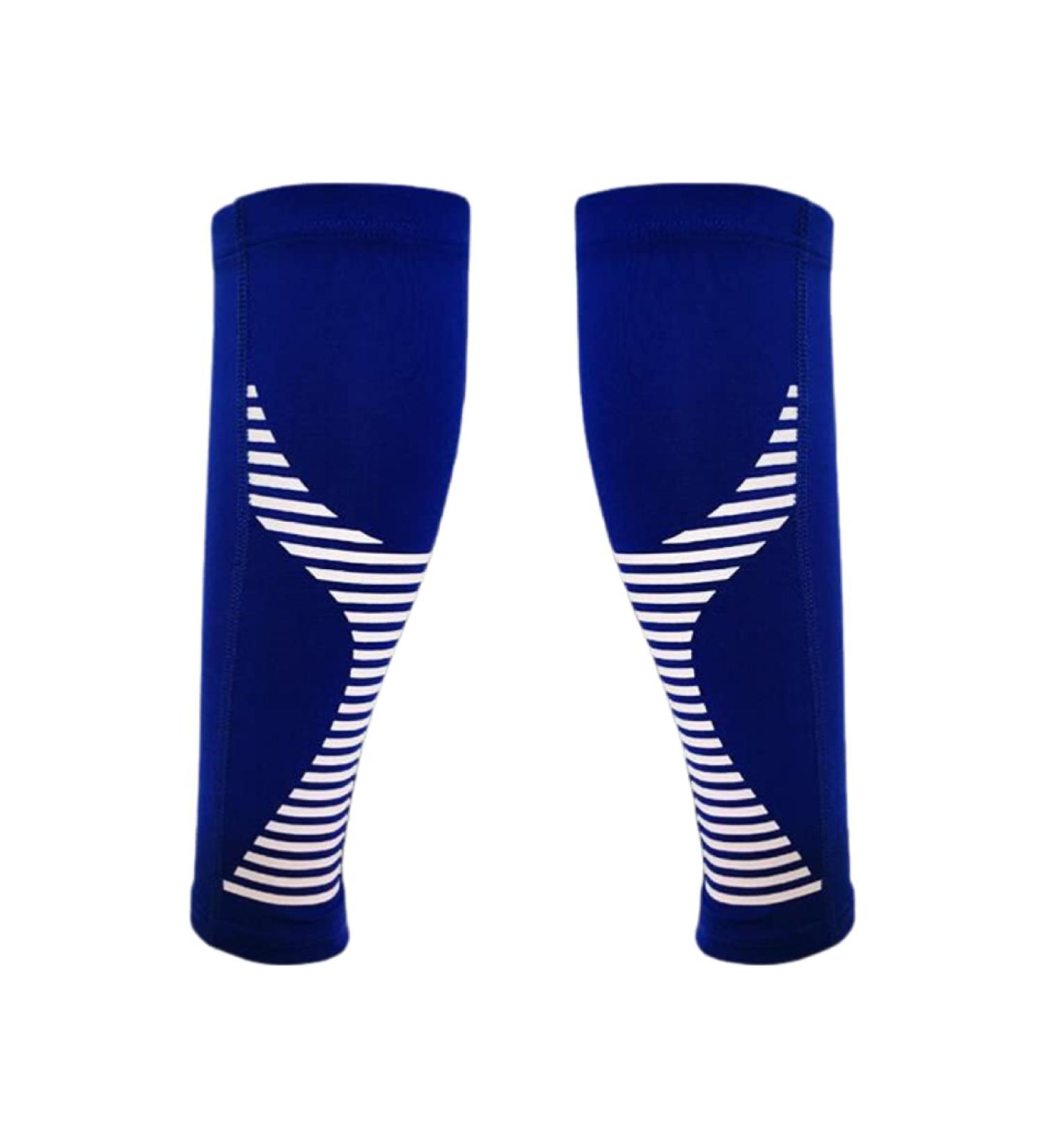 Adult Unisex Pair of Calf Compression Sleeves for Sport and Running - Breathable Washable Great for Shin Splints and Calf Pain Relief Blue Large - Buy Online on GoSupps.com