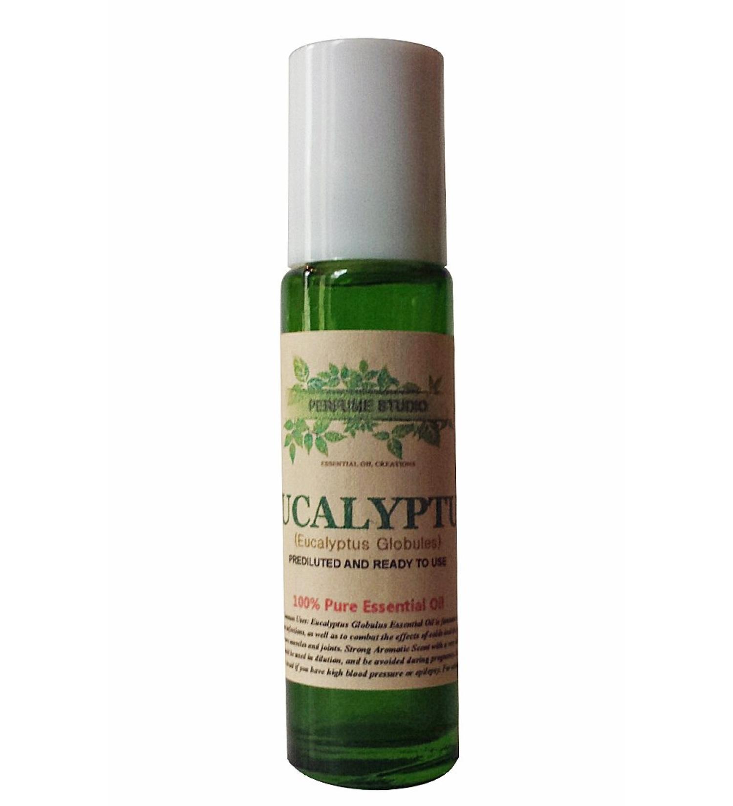 Eucalyptus Roll On - Therapeutic Grade 100% Pure Eucalyptus Essential Oil. Prediluted and Ready to Use - in a 11ml Green Glass Roller Bottle (Eucalyptus Globules)