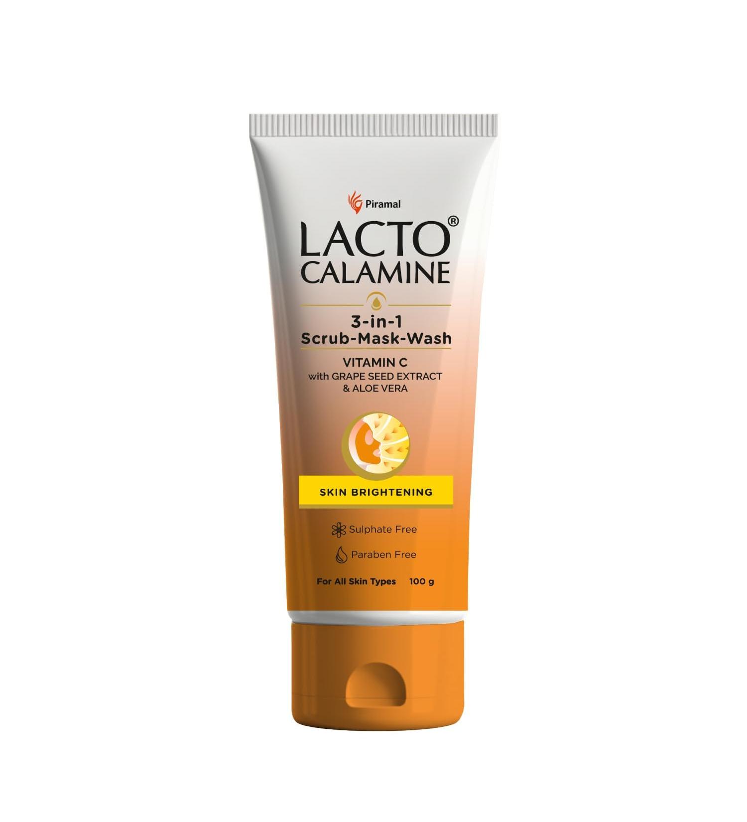 Lact'o Calamin'e 3-in-1 Vitamin C Face Scrub-Mask-Wash for Skin Brightening Effect | 100ml x 1 | Multi-action Vitamin C Face Wash Face Scrub Face Mask. - Buy Online on GoSupps.com