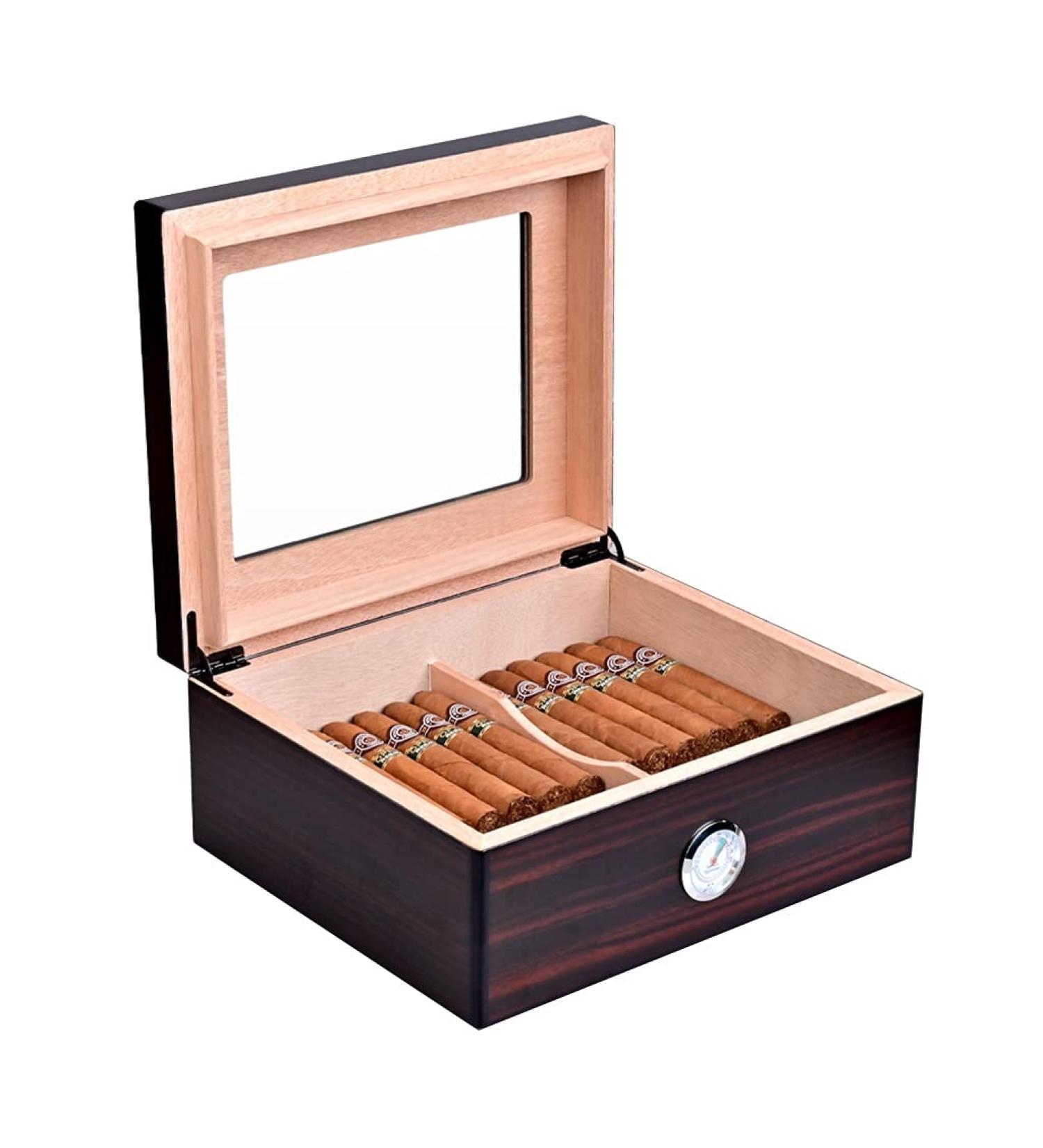Humidors Moisturizing Original Wood Grain Cedar Wood Cigar Box with Hygrometer Large Capacity Cigar Storage Box 25.8*21.8*10.6cm - Buy Online on GoSupps.com