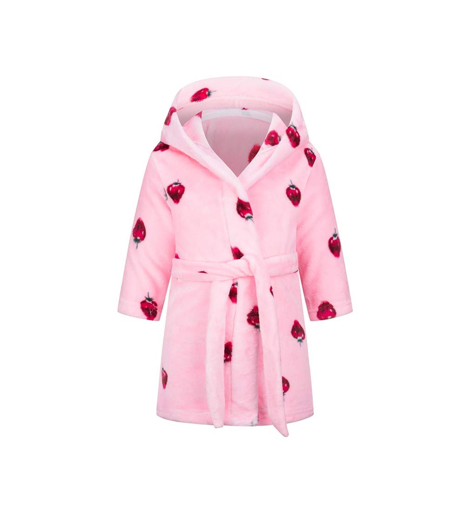 Xinne Girls Soft Bathrobe - Cute Strawberry Pattern Toddler Flannel Hoodie Pajamas Nightwear (120/5T) - Perfect for Cozy Comfort - Buy Online on GoSupps.com
