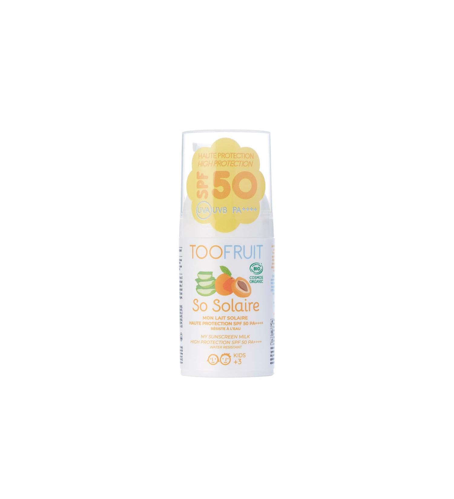 TOOFRUIT- So Solaire - Mon Lait Solaire SPF50 - Lait solaire bio pour enfants - Abricot & Aloe Vera - Haute Protection Solaire - UVA/UVB - PA++- R sistant l Eau - Certifi Bio - 30 ML - Buy Online on GoSupps.com