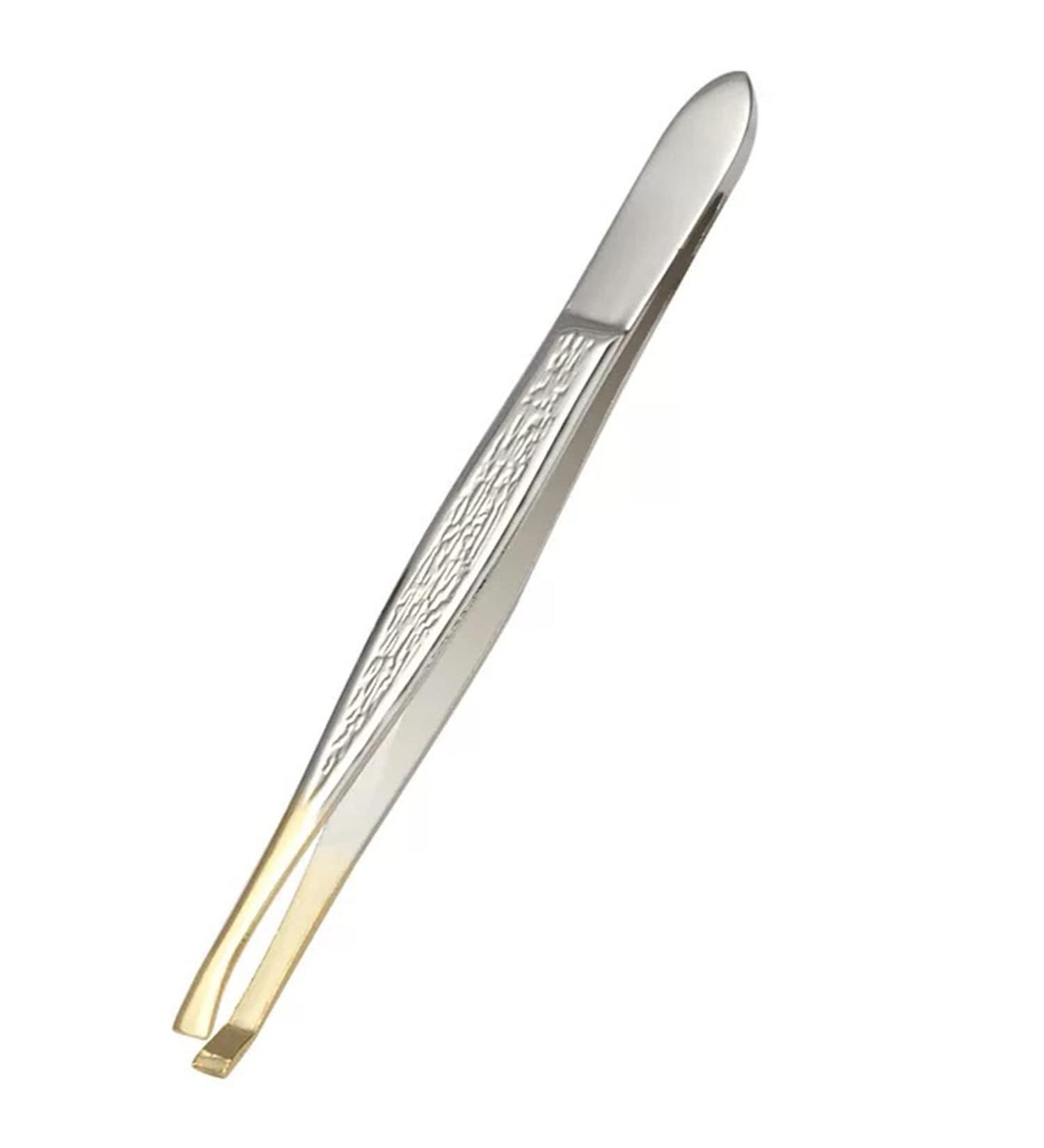 Luvadeyo Stainless Steel Eyebrow Tweezers - Professional Classic Plucking Tool for Hair Removal Eyelash Extension and Facial Care - Offset Design & Gold-Plated Finish - Buy Online on GoSupps.com