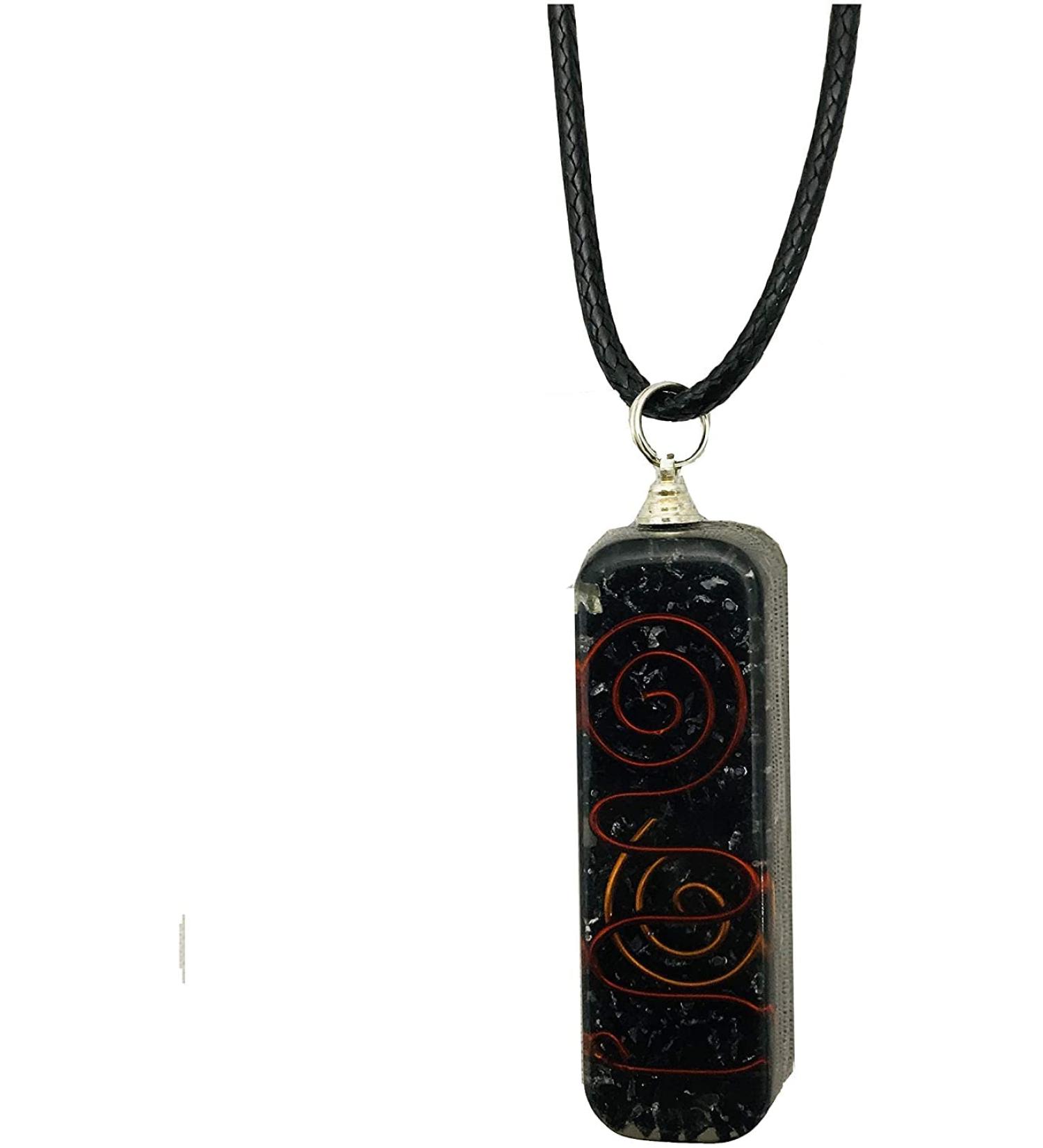 Kunal Black Tourmaline pendant crystal Orgone Gemstone with wax cord rope chain for necklace Energy Generator obsidian chakra stone are used Stress Relief Boost Confidence Perfect Meditation kit