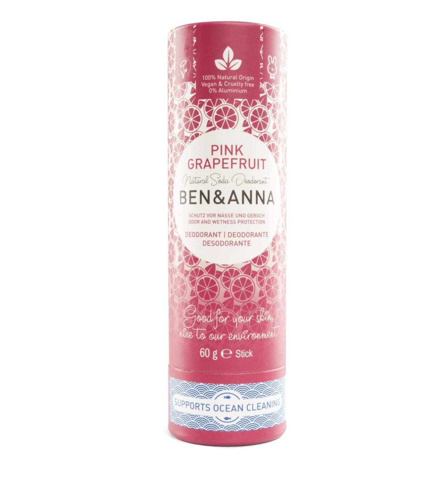 Ben&Anna Natural Soda Deodorant - 100% Aluminium Free Deodorant Cruelty Free Vegan NATRUE-certified with Organic Shea Butter and Bicarbonate Of Soda Made in Germany - Pink Grapefruit - 60g - Buy Online on GoSupps.com