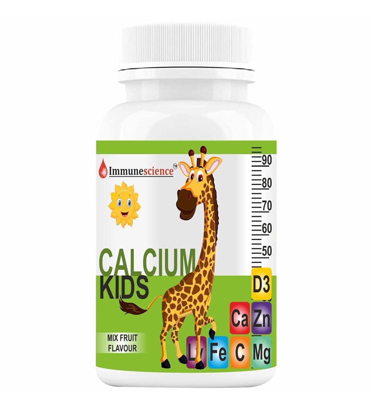 Calcium For Kids With Vitamin D3 (Vit d) Magnesium Zinc Vitamin C L lysine Multivitamin Supplement For Strong Bone Teeth Height And Growth - 60 Chewable Tablets (Pack 1) - Buy Online on GoSupps.com
