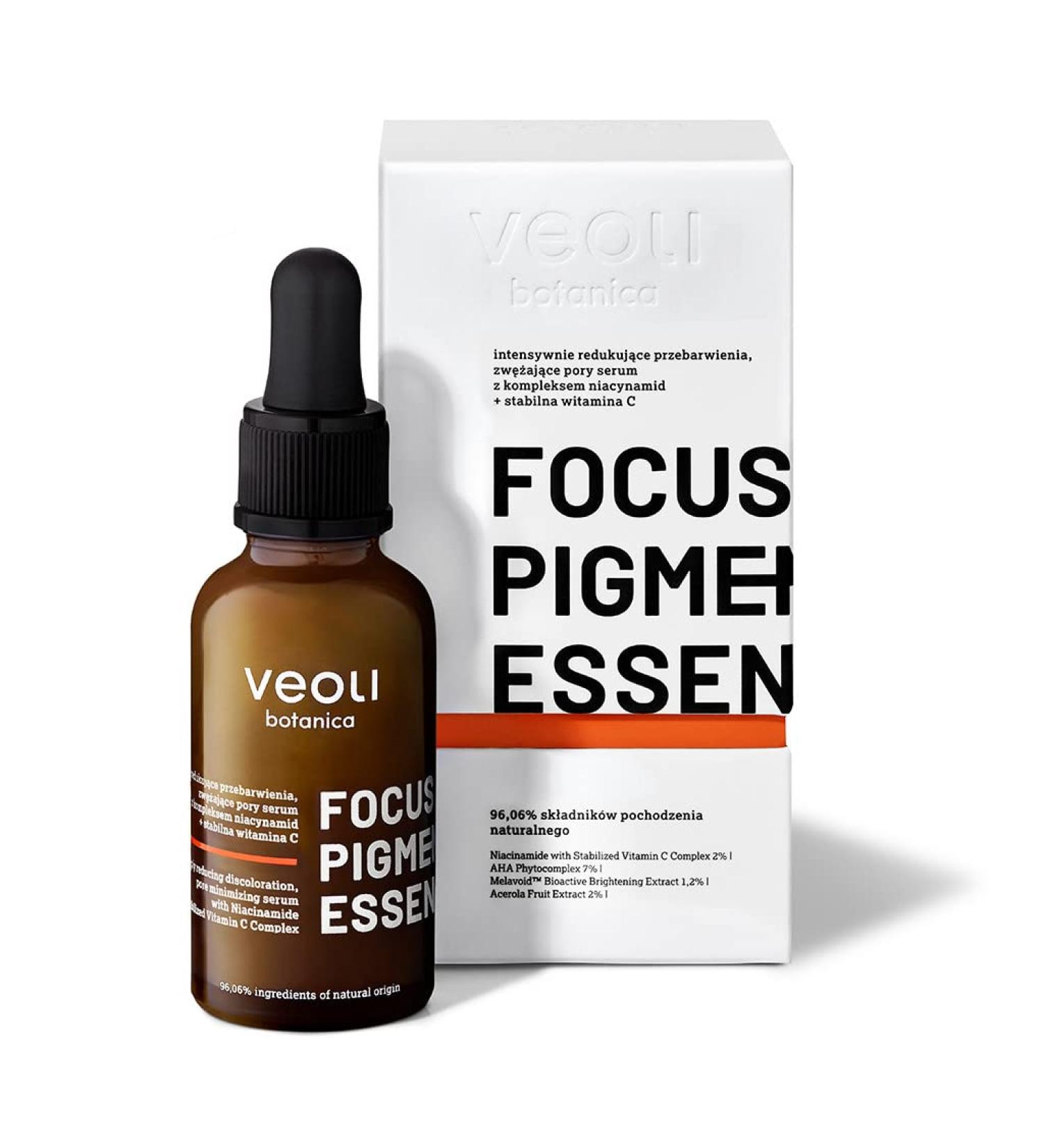 Veoli Botanica FEOLI BOLIICE Focus Pigmentation Essence reduces intent devotions and reinforces the pores ninicinaamide & vitamin C serum