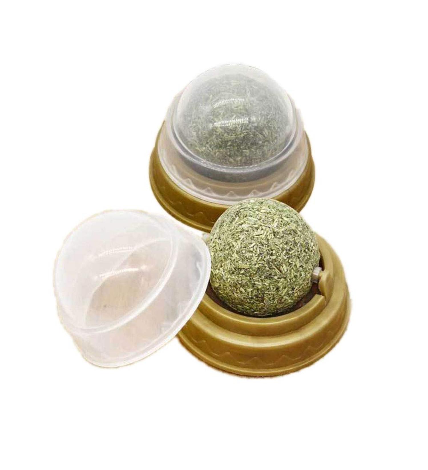 2 Pack Catnip Balls | Natural Mint Leaf Rotating Interactive Toys for Cats | Hairball Removal & Teeth Cleaning | Sticky Wall Mount | Catmint Toy for Kitty Chewing & Playing - 2pcs - Buy Online on GoSupps.com