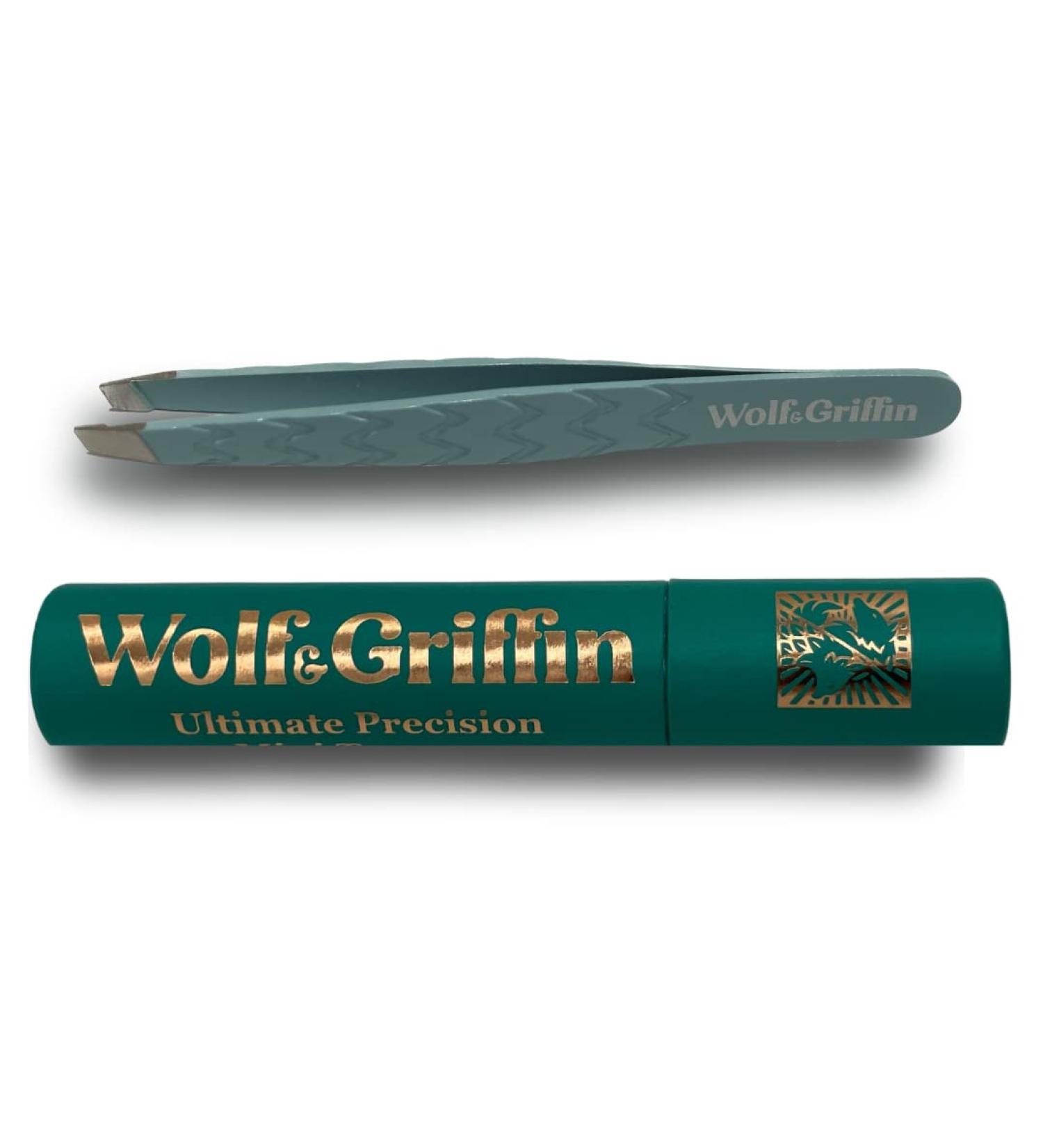 Wolf & Griffin Ultimate Precision Mini Tweezers | Stainless Steel Professional Slant Eyebrow Tweezers for Men and Women | Duck Egg
