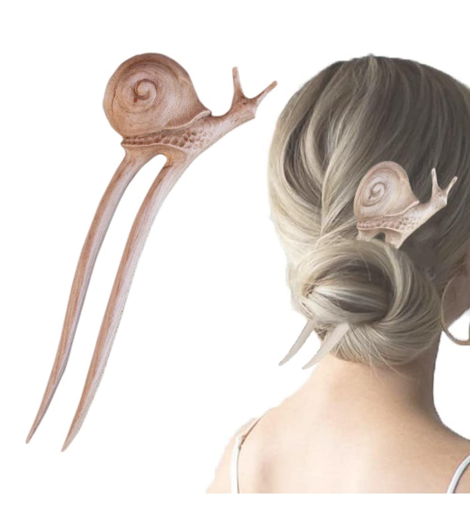 Vintage Snail Hair Fork - Handmade Wooden Hair Accessories for Thin Hair | Carved Hair Needle & Stick - Buy Online on GoSupps.com