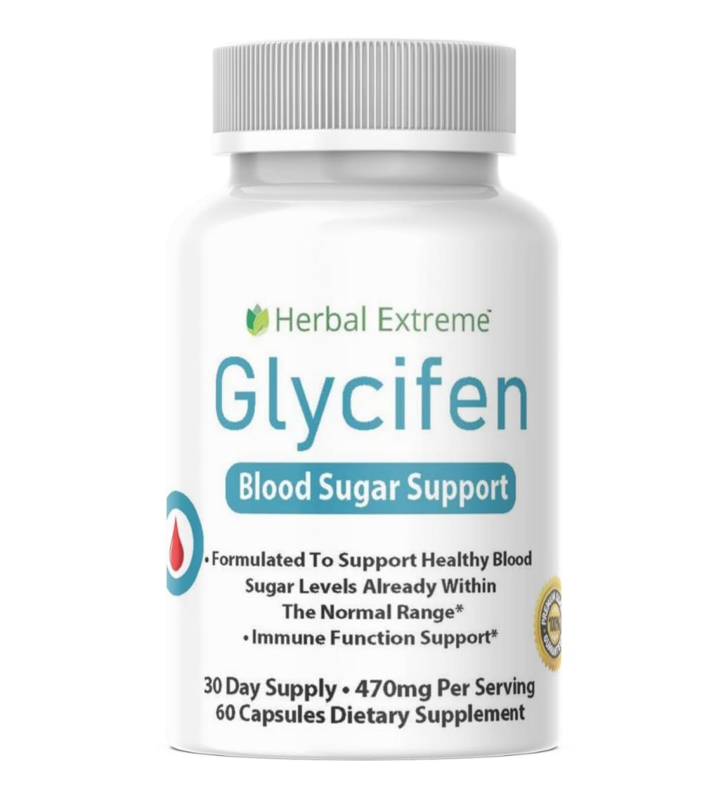 Herbal Extreme Glycifen 60 Capsules 470mg Magnesium Zinc Chromium Manganese Banaba Leaf Extract Guggul Resin Licorice Root Extract Cinnamon Powder Gymnema Sylvestre Extract and More