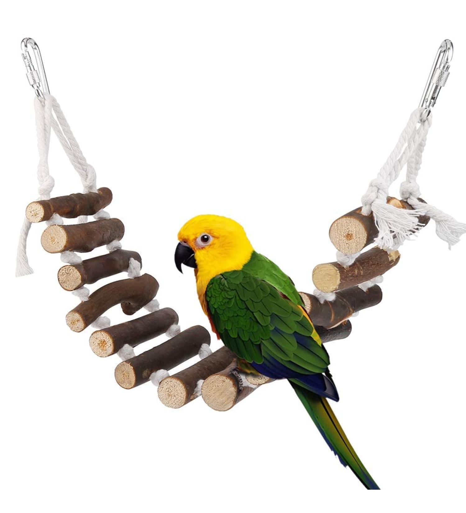 Vegan Bird Wood Ladder Toy with Landing Site - Ideal Bird Cage Accessories for Budgerigar Parrots Cockatiels & More - Buy Online on GoSupps.com