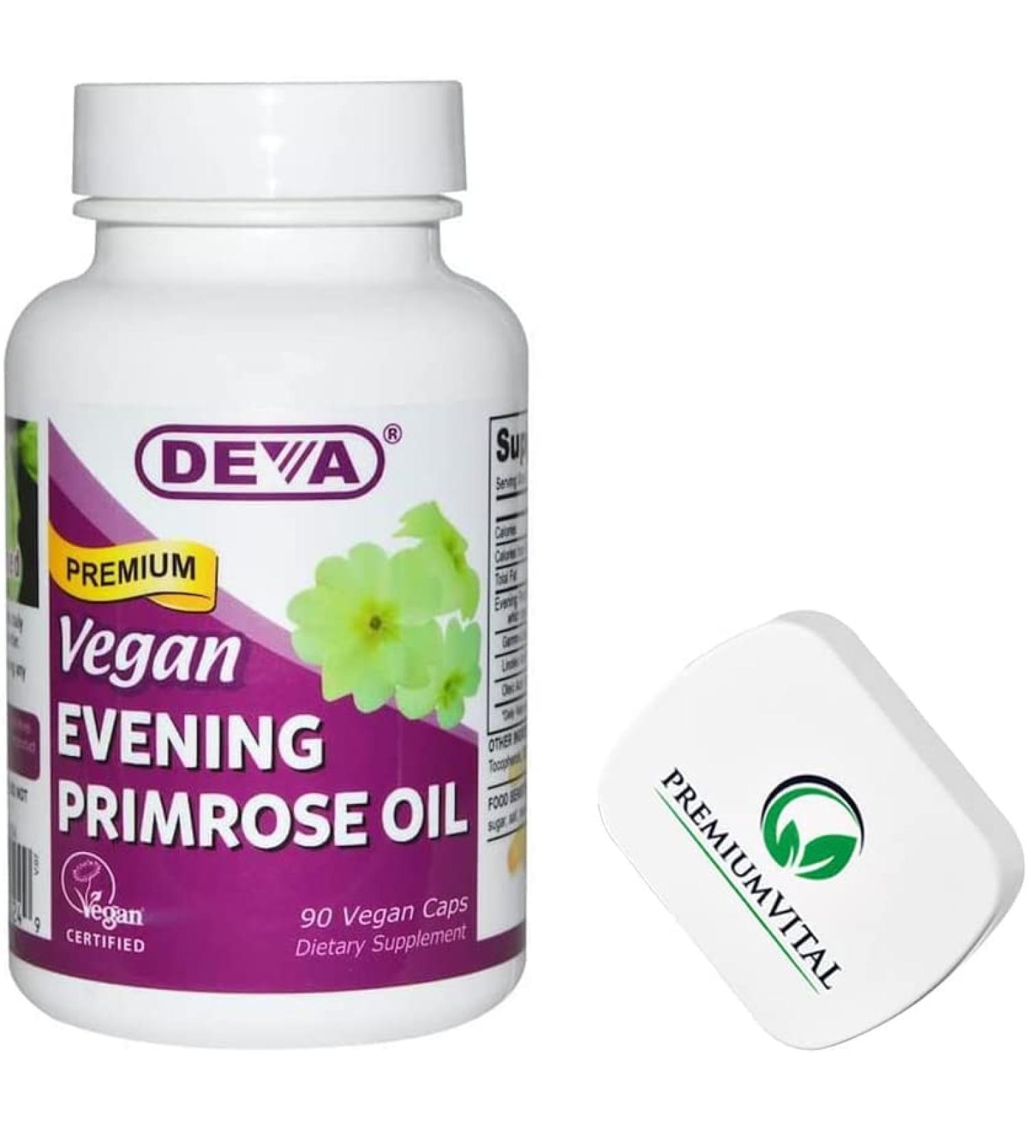 PremiumVital Deva Vegan Evening Primrose Oil - 90 Soy-Free Gluten-Free Capsules with Pill Box | Best for Health & Wellness - Buy Online on GoSupps.com