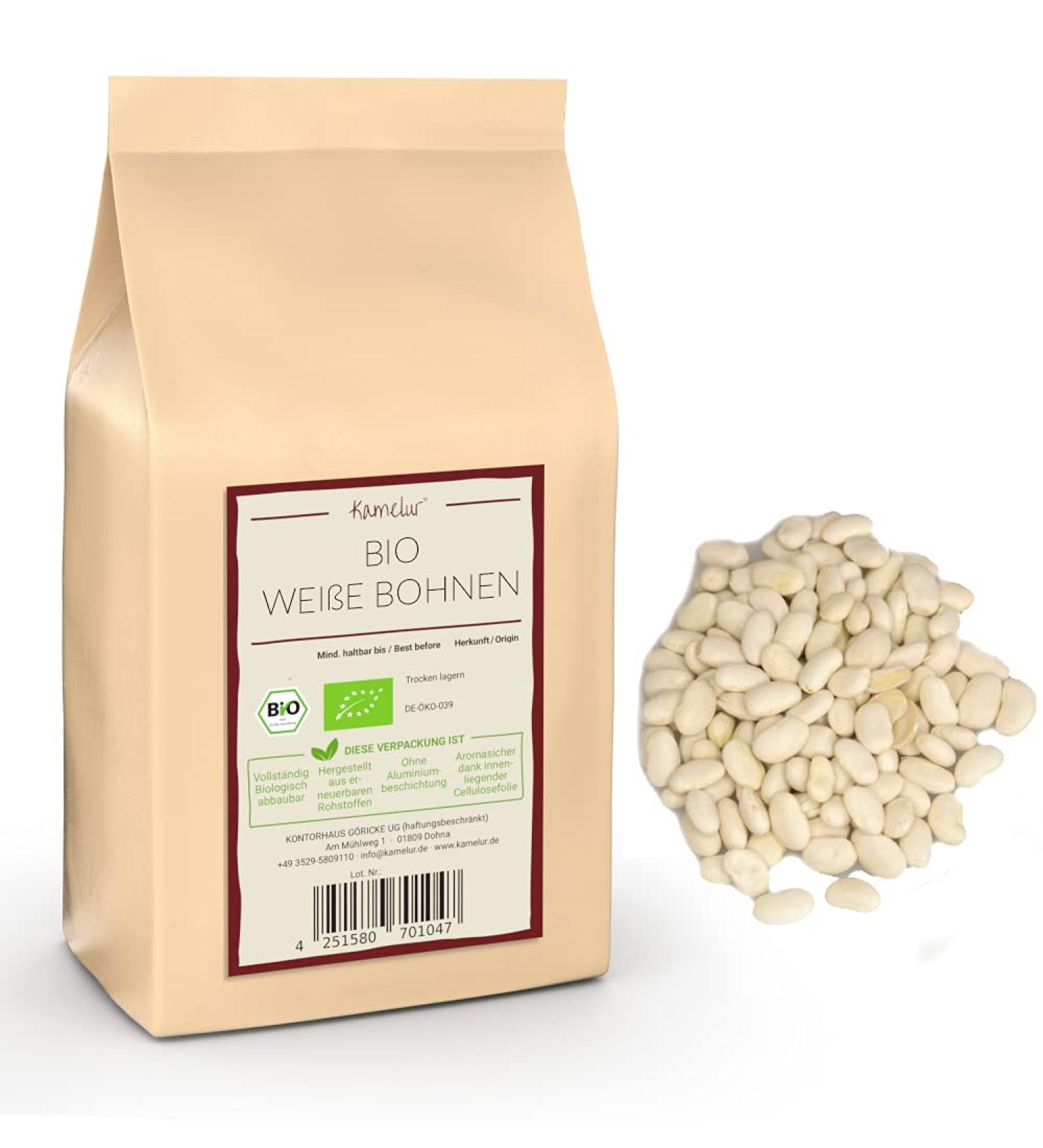 Kamelur 1kg Organic Dried White Beans | Additive-Free & Biodegradable Packaging | Healthy eCommerce Choice - Buy Online on GoSupps.com