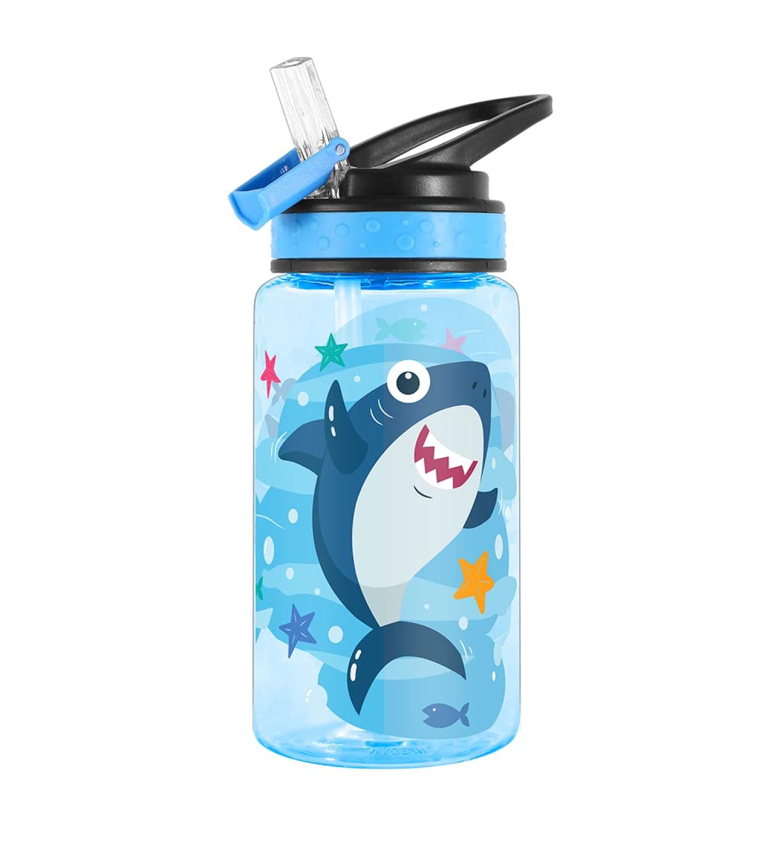 Home Tune Cute Shark Water Bottle for Kids - BPA Free 15oz with Leak Proof Flip Straw, Carry Loop, and Easy Clean Design - Buy Online on GoSupps.com
