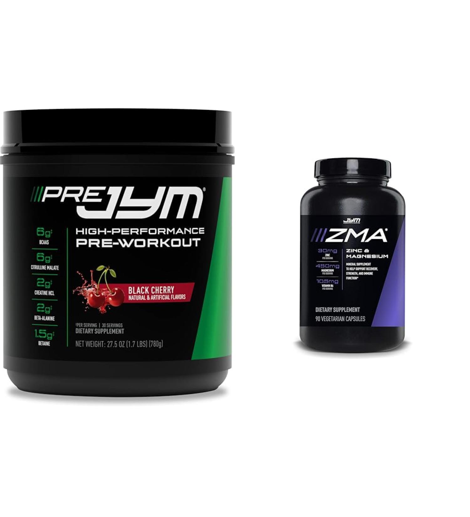 PRE JYM 30 Servings - Black Cherry & ZMA Zinc/Magnesium Capsules Supplement - Zinc, Magnesium and Vitamin B6 | JYM Supplemental Science | 90 Vegetarian Capsules - Buy Online on GoSupps.com