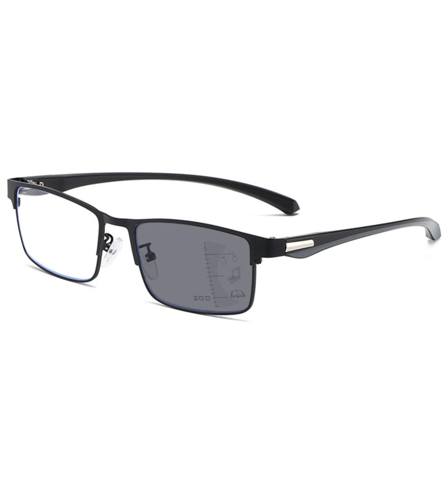 Lanomi Photochromic Progressive Multifocus Reading Glasses - Blue Light Filter UV400 Self-Tinting Metal Rectangle - 2.5 Dioptria Multifocal Computer & Outdoor Sun Aid - Buy Online on GoSupps.com