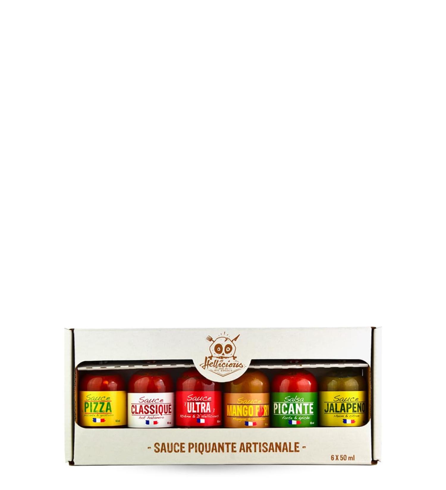 Hellicious 6-Piece Artisan Hot Sauce Set Scoville 8 000 to 1 500 000 Mild and Extreme Sauce  - Buy Online on GoSupps.com