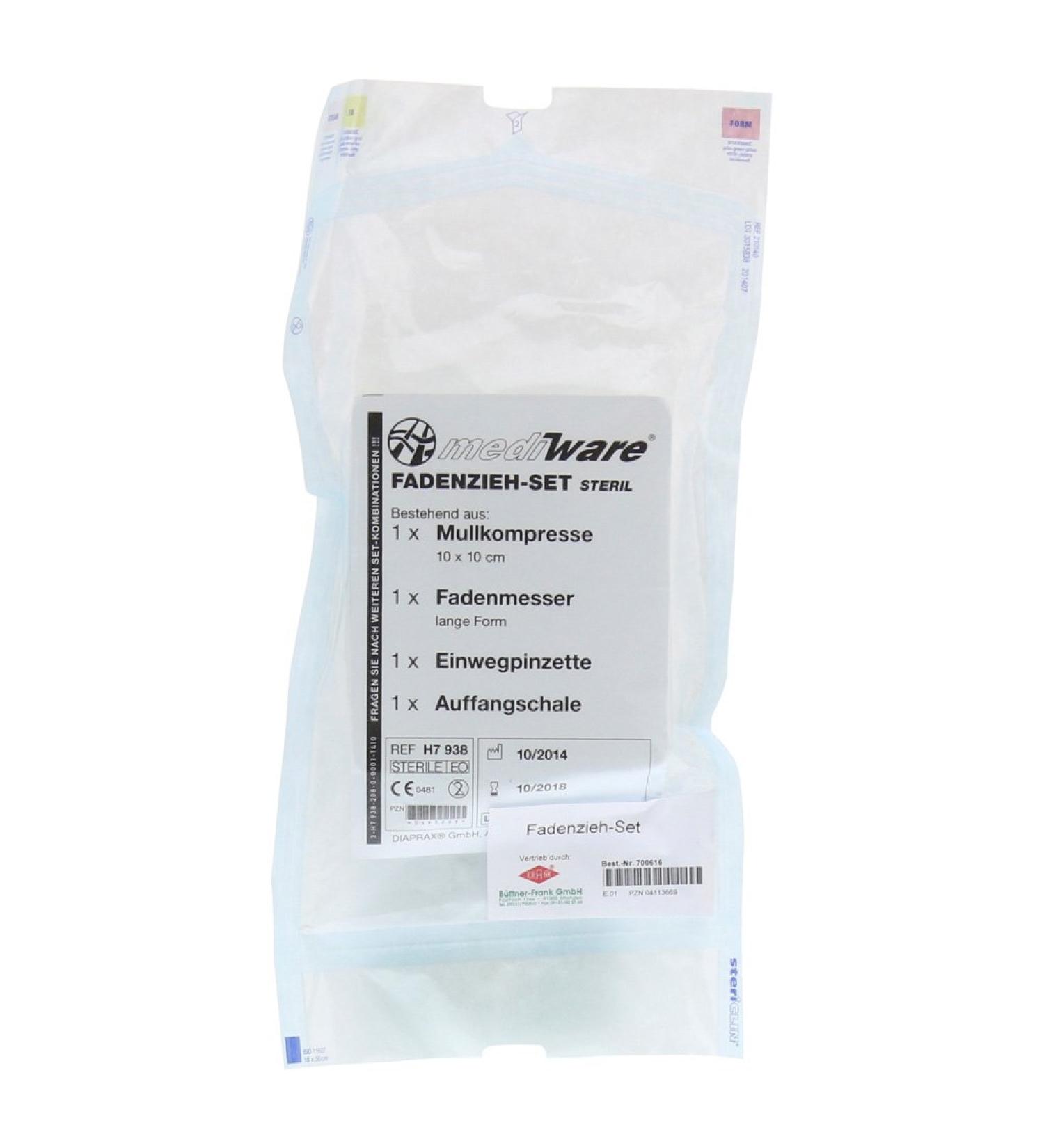 Thread pulling SET Sterile with cutting knife+tweezers+swab