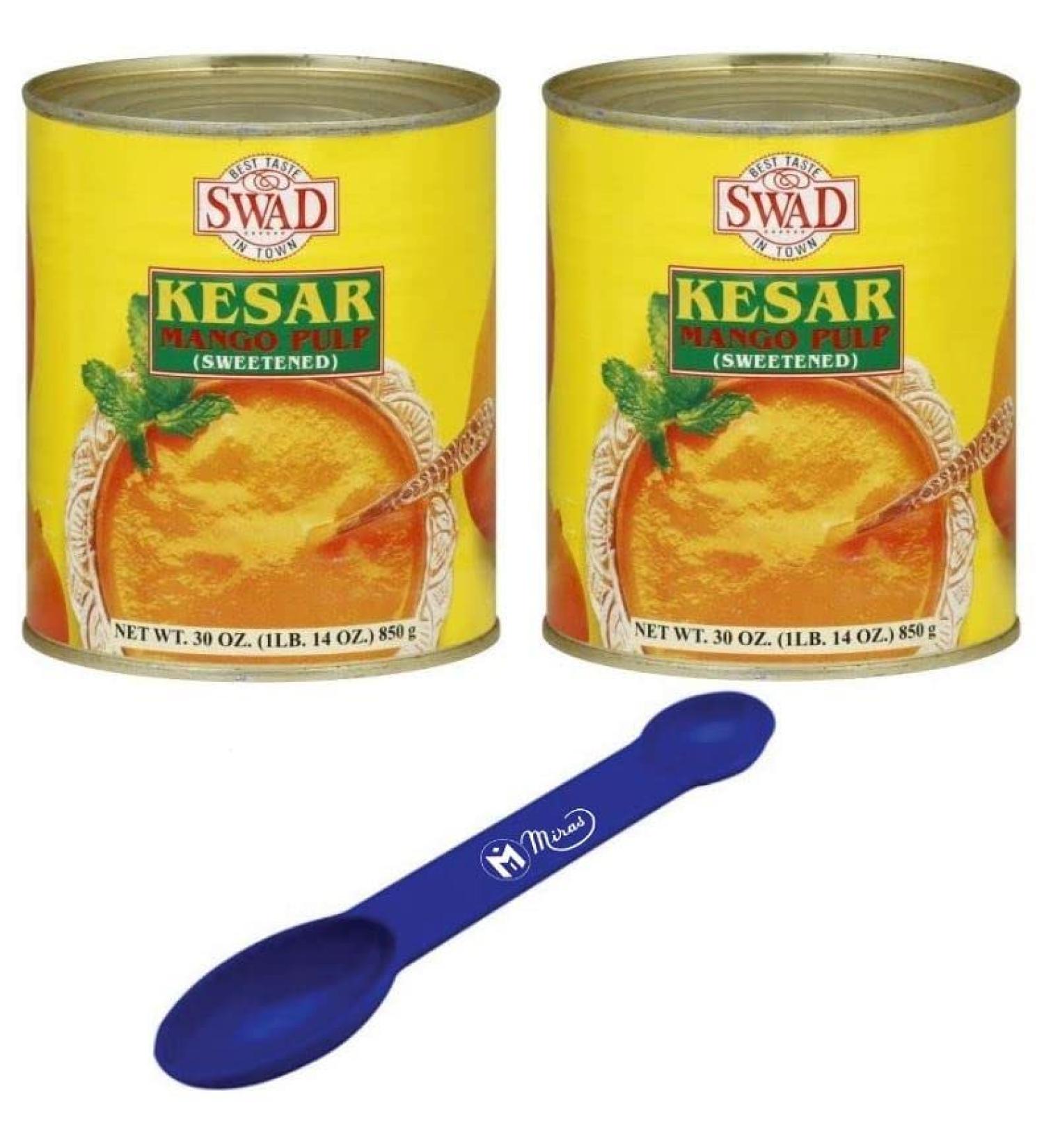 (Pack of 2) Swad Kesar Mango Pulp Sweetened (850g) with Free Miras Trademark Measuring Spoon - Buy Online on GoSupps.com