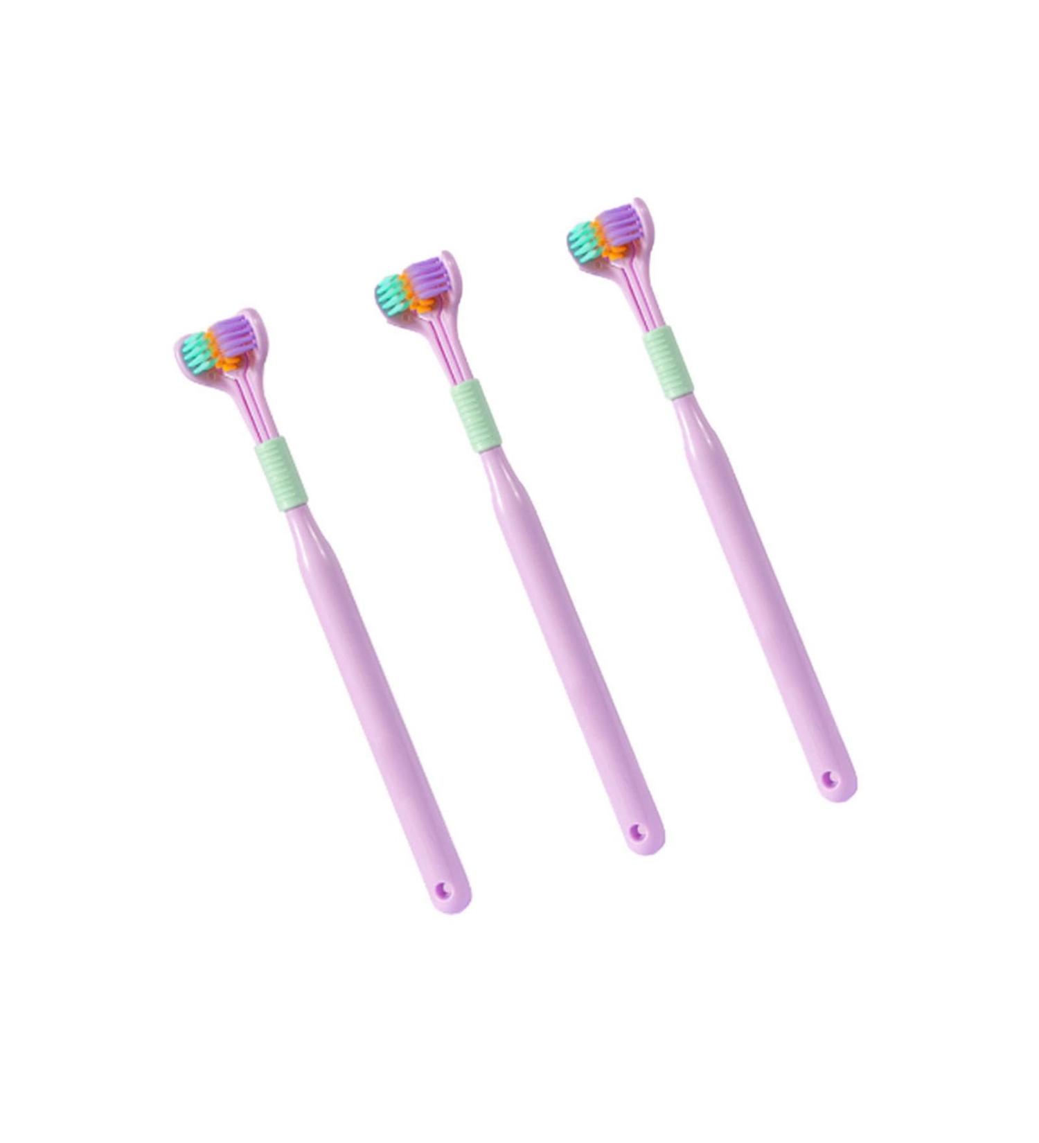 3-Sided Toothbrush for Autism - V-Shaped Soft Bristles Non-Slip 3-Piece Set in Purple - Buy Online on GoSupps.com