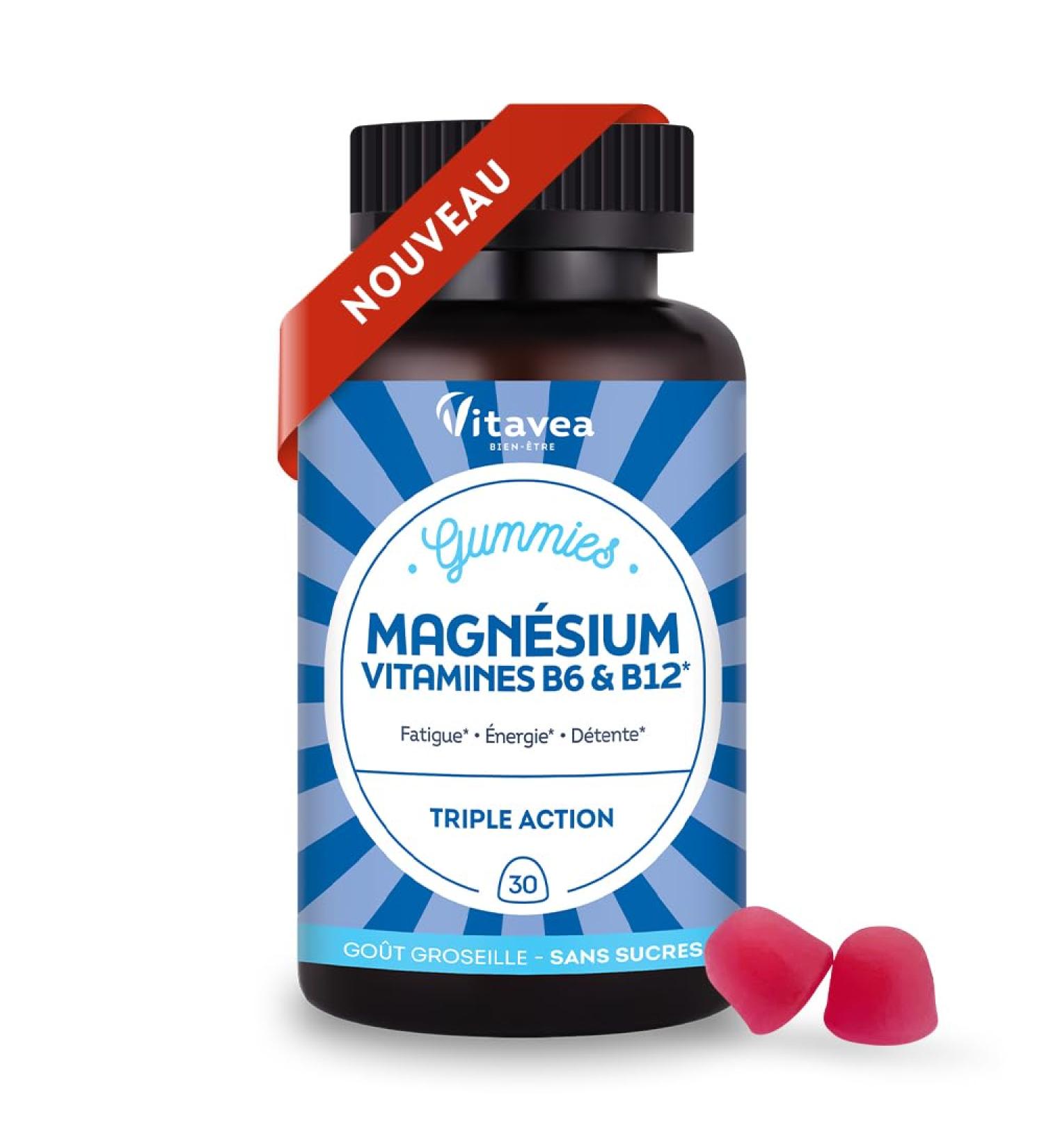 VITAVEA BIEN-ETRE - Gummies Magn sium Vitamines B6 & B12- Triple action : anti-fatigue d tente et nergie - Magn sium Vitamine B6 et Vitamine B12-30 Gummies - Go t Groseille - Sans sucres Gummies anti-fatigue d tente et nergie - Buy Online on GoSupps.com